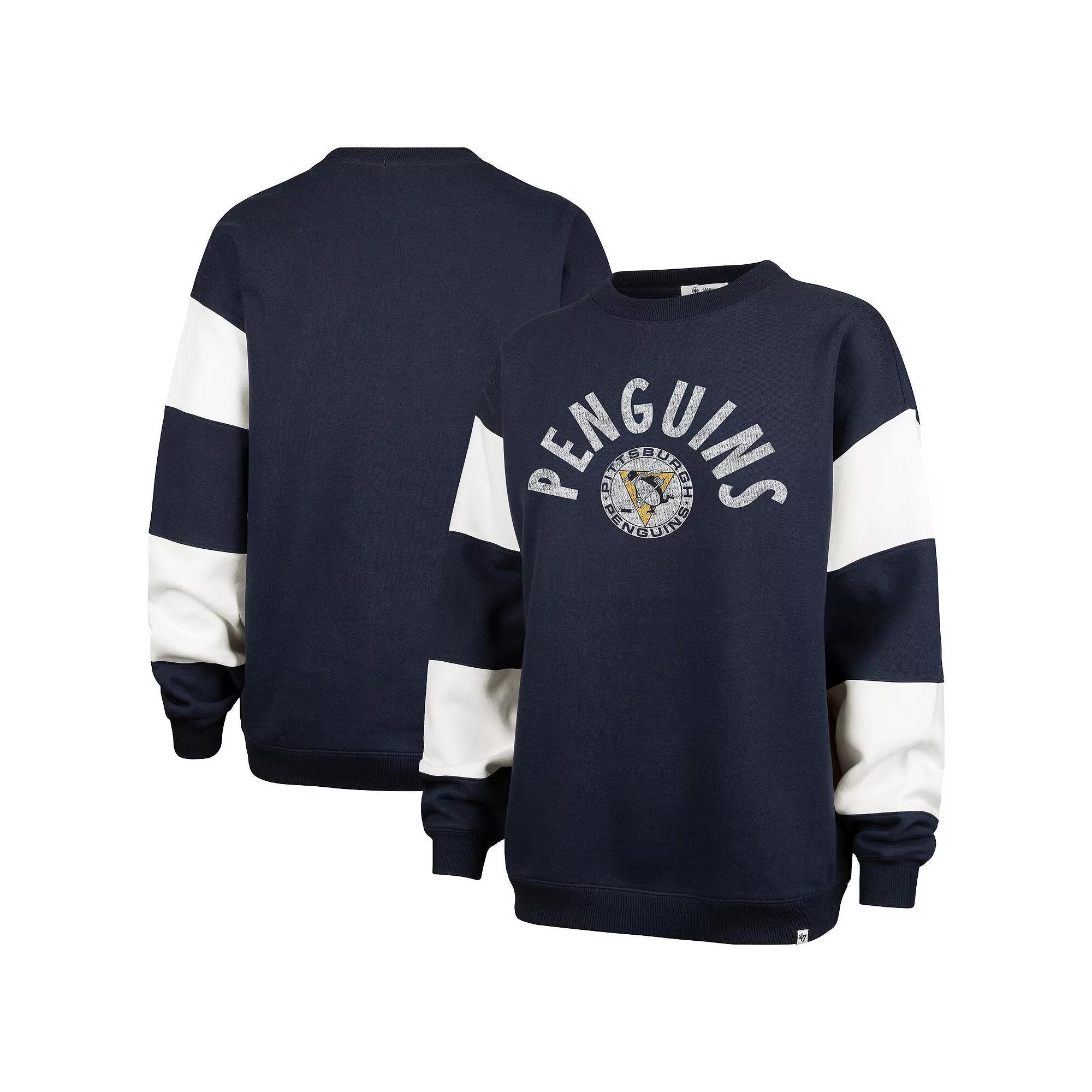 Women's '47 Navy Pittsburgh Penguins Eephus Barred Pullover Sweatshirt,  Product Image