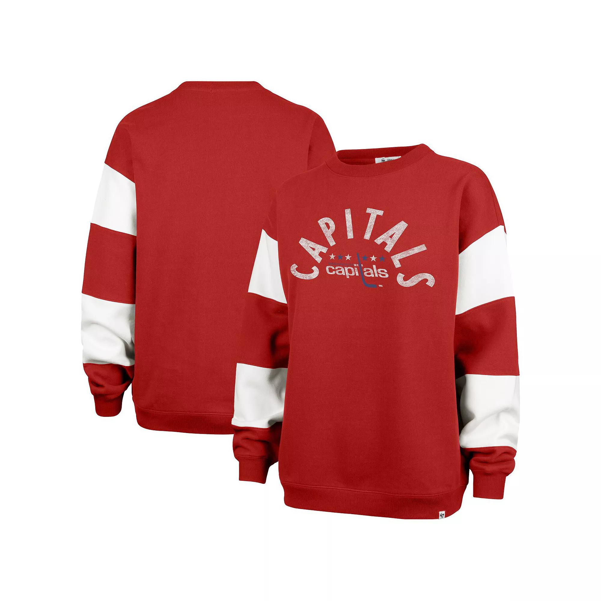 Women's '47 Red Washington Capitals Eephus Barred Pullover Sweatshirt, Size: Large Product Image