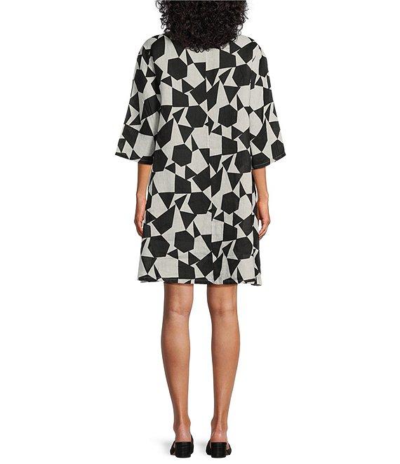 Bryn Walker Light Linen Hopper Prisma Print Scoop Neck Elbow Sleeve Pocketed Shift Dress Product Image