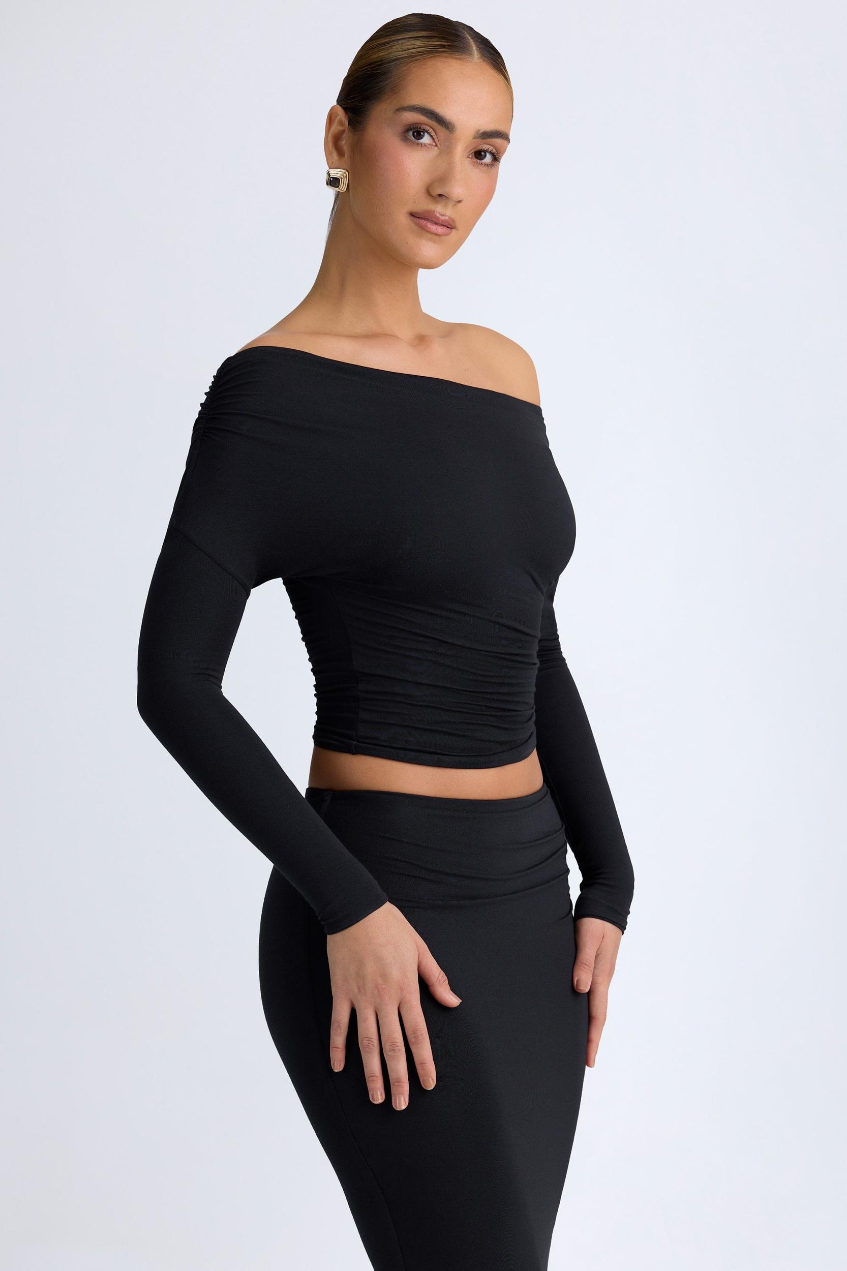 Modal One-Shoulder Ruched Top in Black Product Image