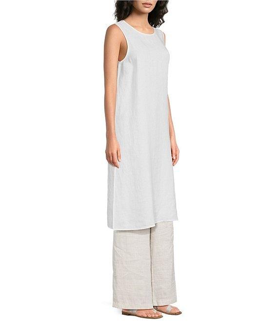 Eileen Fisher Organic Linen Round Neck Sleeveless Side Slit Tunic Product Image
