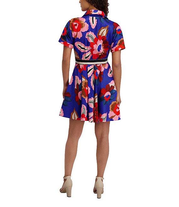 Kensie Floral Print Textured Stretch Taffeta Shirt Dress Product Image