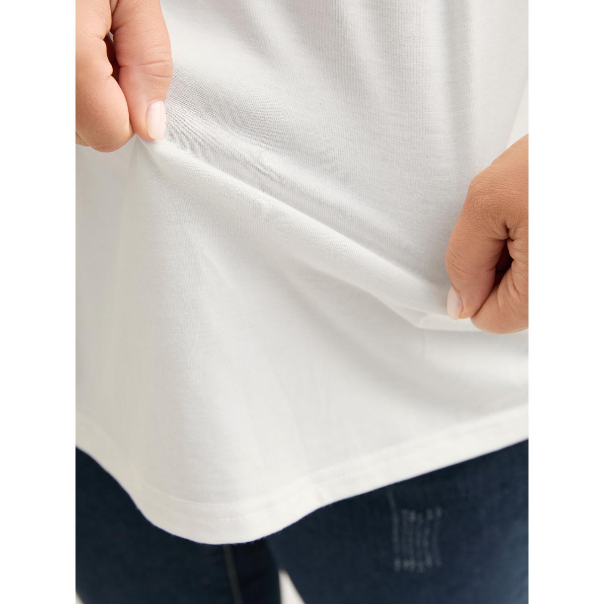 Plus Size Floral Flowy Knit Solid T-Shirt WhiteSmoke Women Leisure Round Neck Casual T-shirts BloomChic 26/4X Product Image