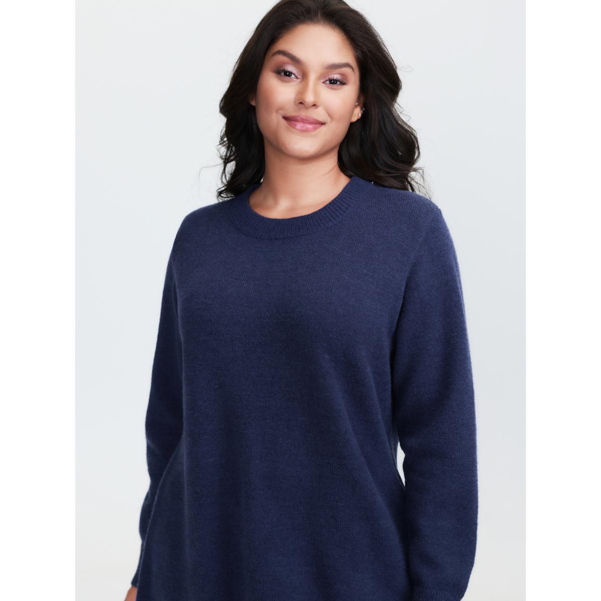 Plus Size Crew Neck Solid Midi Sweater Dress Indigo Women Leisure Bodycon Long Sleeve Casual Sweater Dresses BloomChic 30/6X Product Image