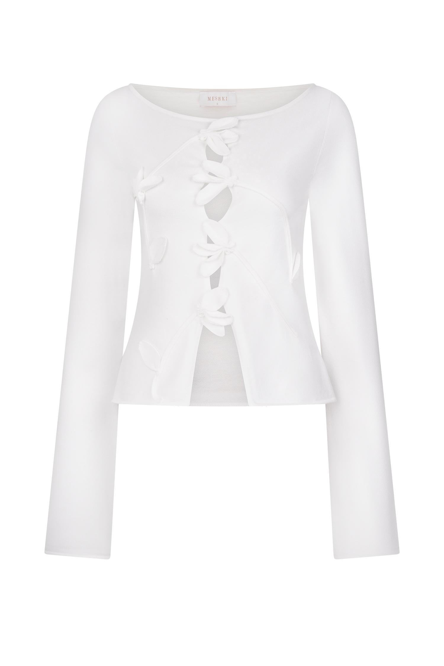 Alejandra Floral Long Sleeve Knit Top - White Product Image