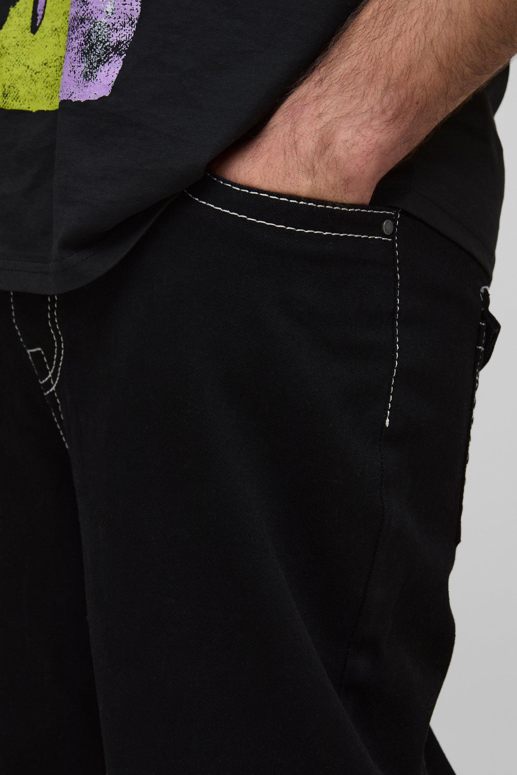 Plus Chunky Contrast Stitch Straight Leg Jeans | boohooMAN USA Product Image