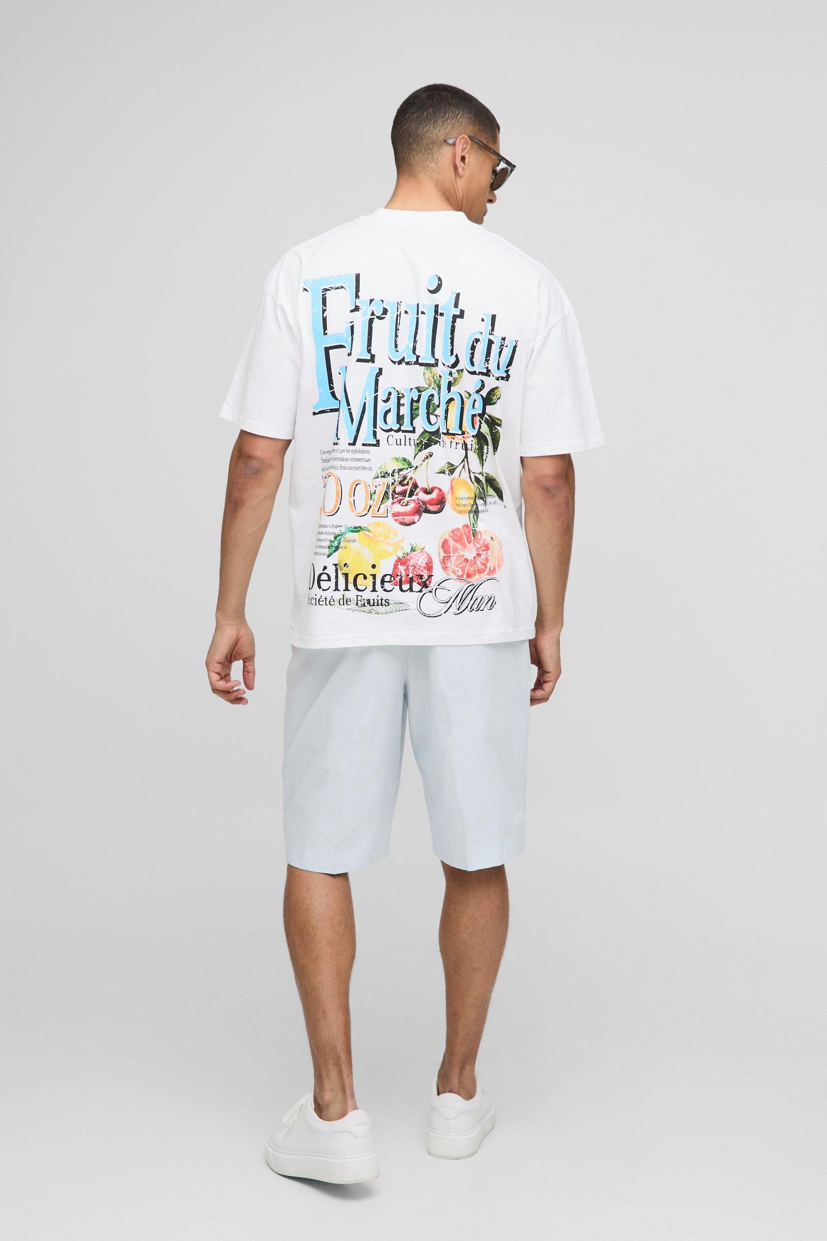 White Oversized Extended Neck Fruit Market T-Shirt | boohooMAN USA Product Image