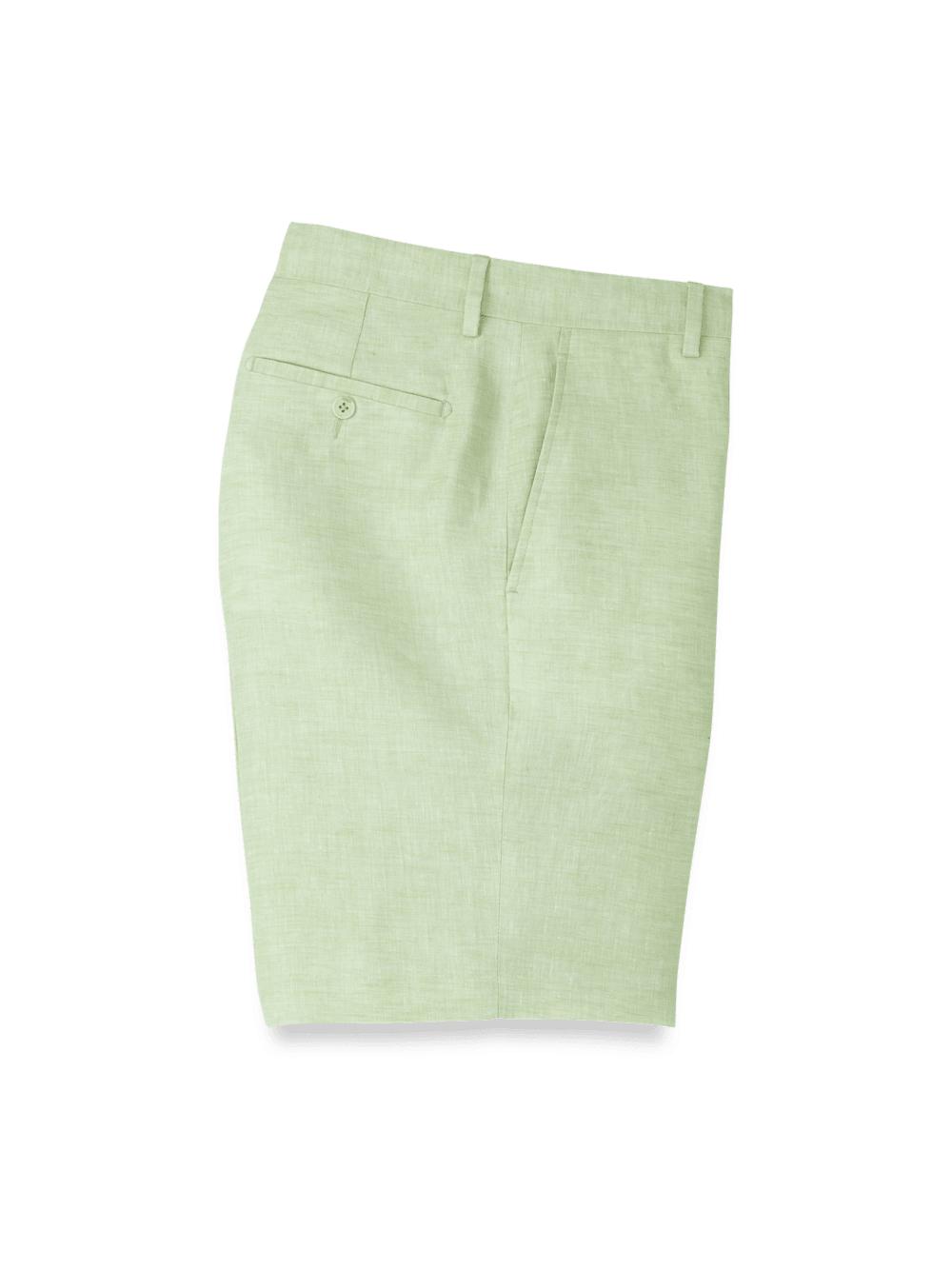 Linen Chambray Twill Flat Front Shorts - Mint Product Image