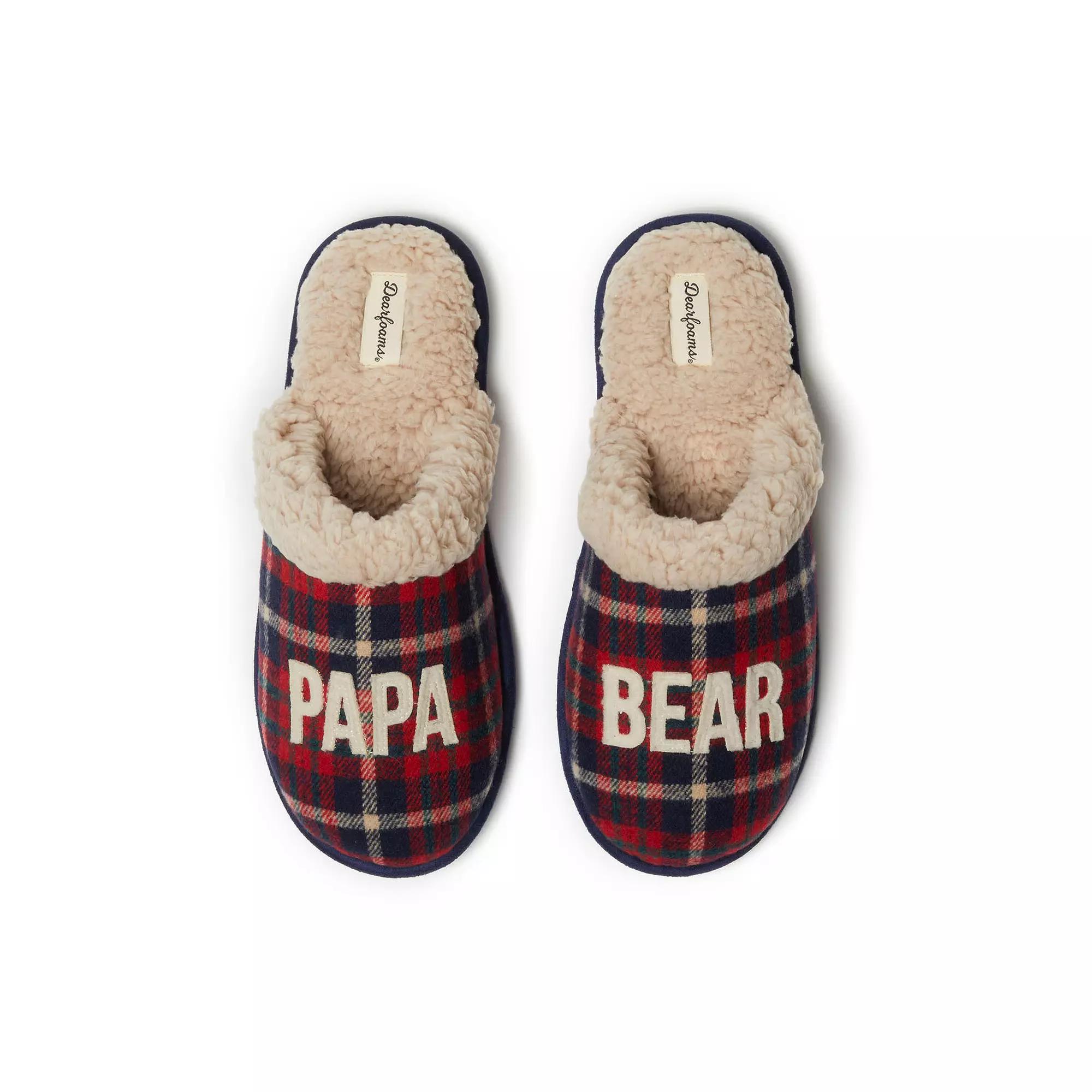 Dearfoams Papa Bear Men's Plaid Scuff Slippers, Size: Small, Peacoat Product Image