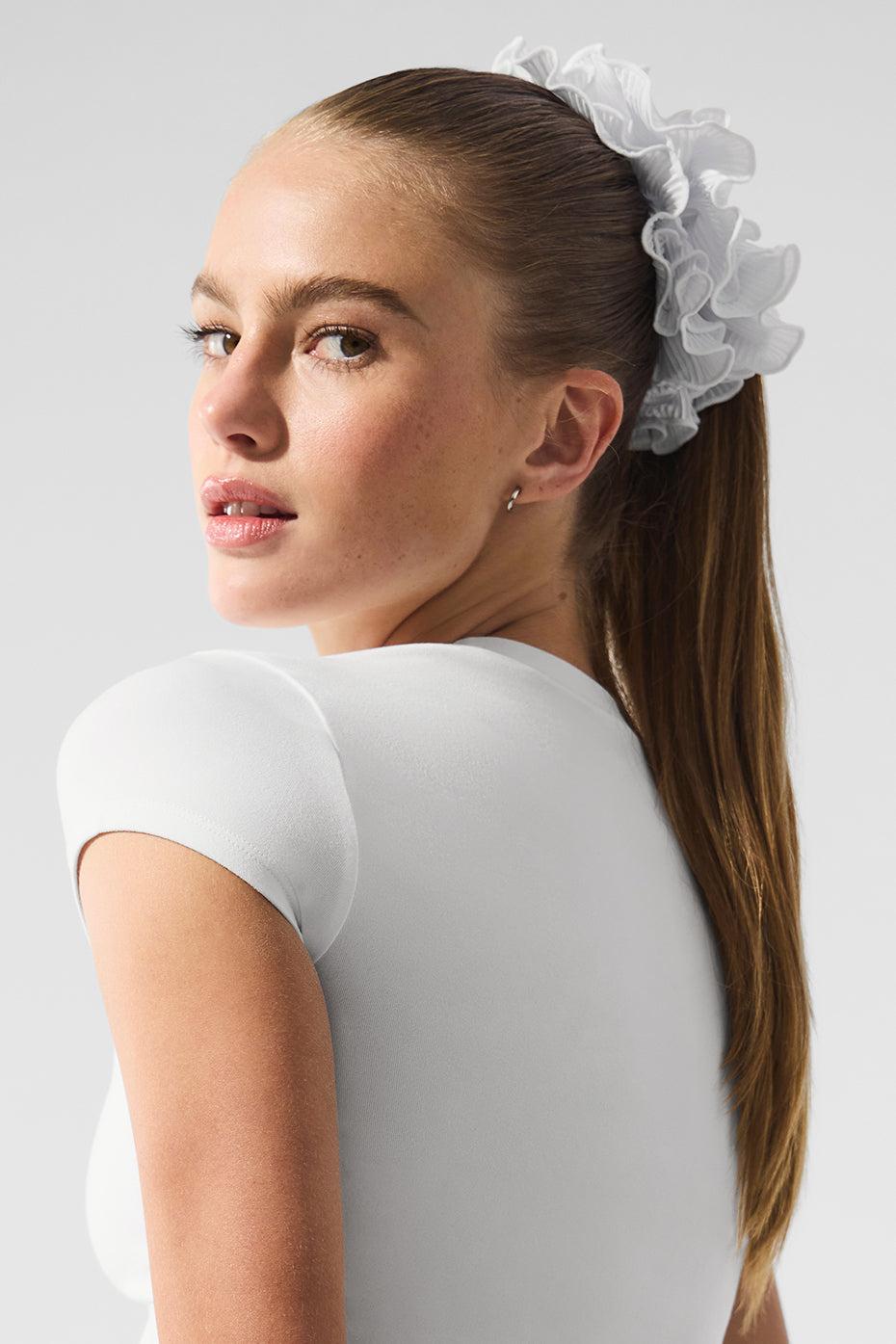 Micro Plisse Oversize Scrunchie - White Product Image
