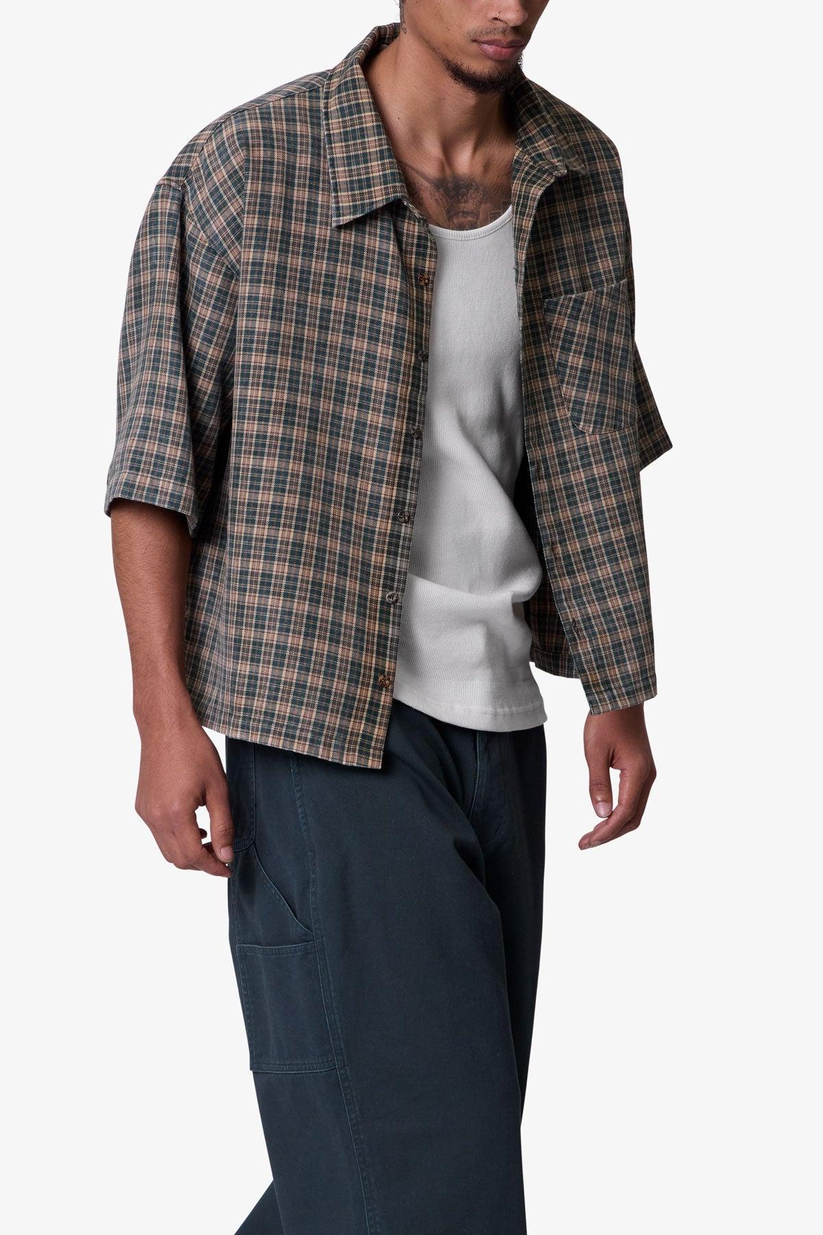 Washed Poplin Over Shirt - Green/Brown Product Image