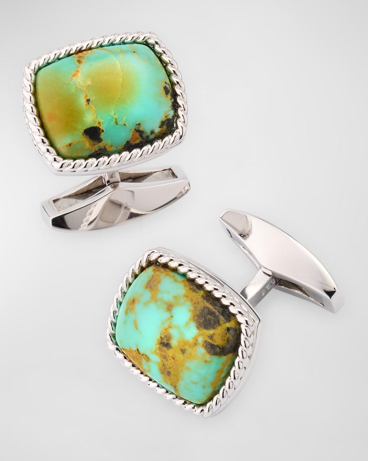 Mens Silver Amaroo Turquoise Cabochon Cufflinks Product Image