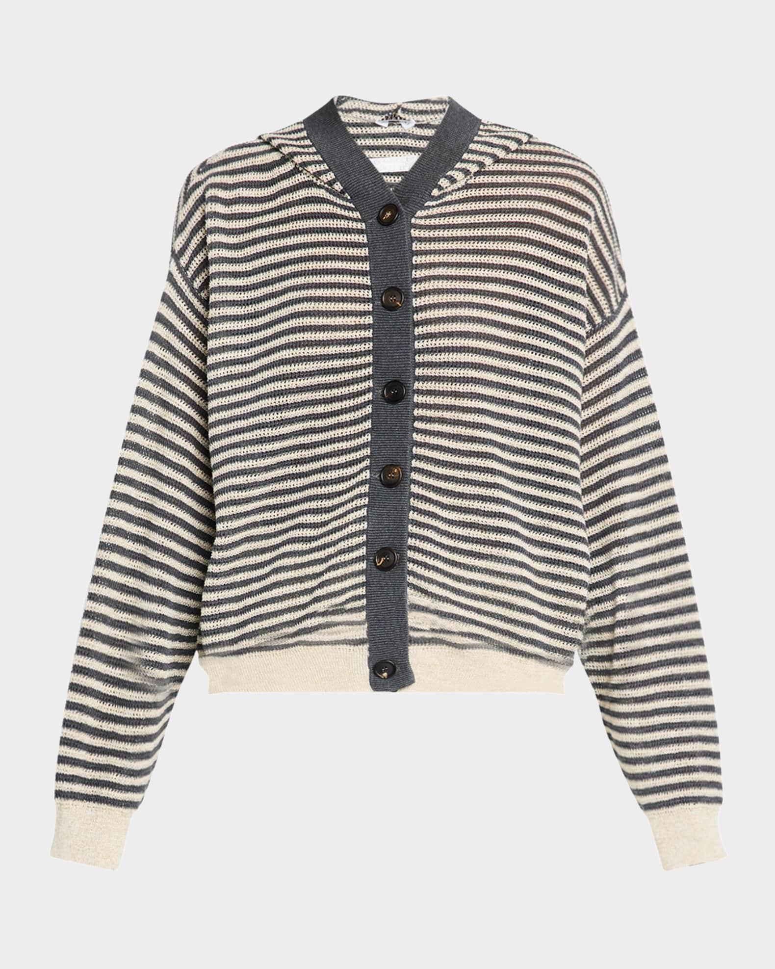 Metallic Striped Linen Hooded Cardigan Product Image