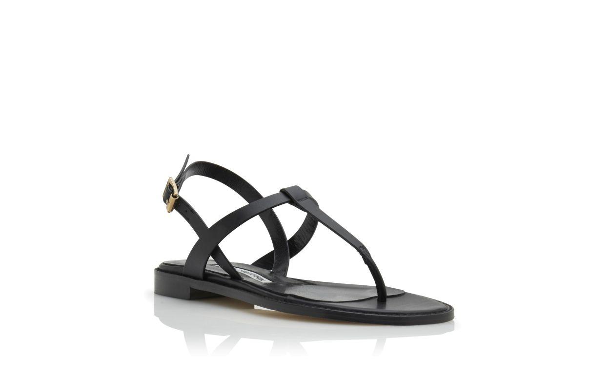 HATA Black Calf Leather Flat Sandals Product Image