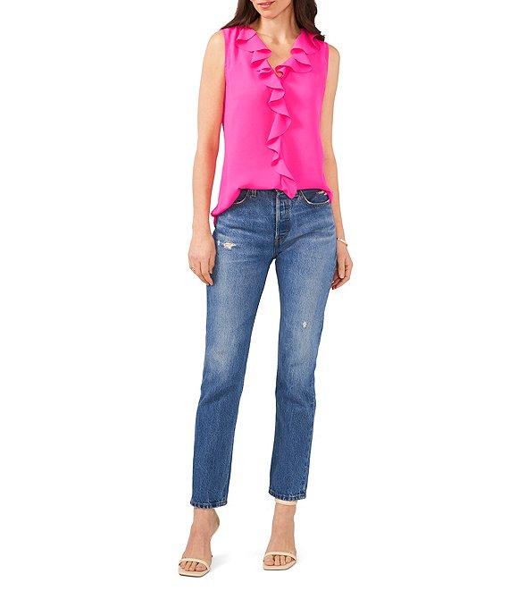 Vince Camuto Sleeveless V-Neck Ruffle Front Blouse Product Image