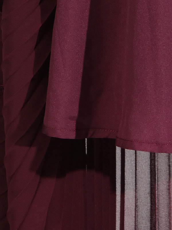 Flared Sleeves Solid Color Split-Joint Zipper Off-The-Shoulder Blouses&Shirts Tops + Pleated A-Line Skirts Bottom Two Pieces Set Product Image