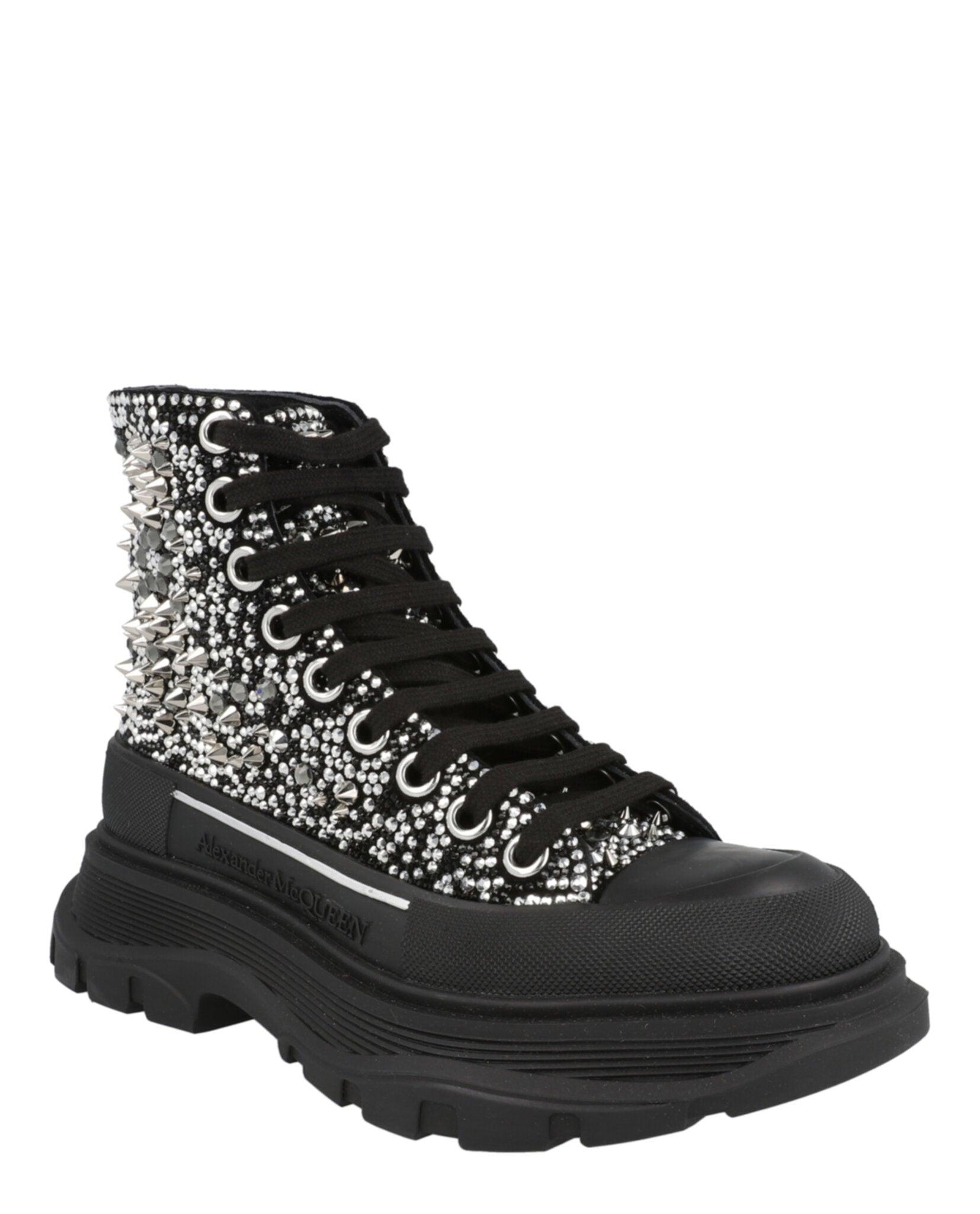 Alexander McQueen Women's Crystal Embellished Tread Slick Boots Female Product Image