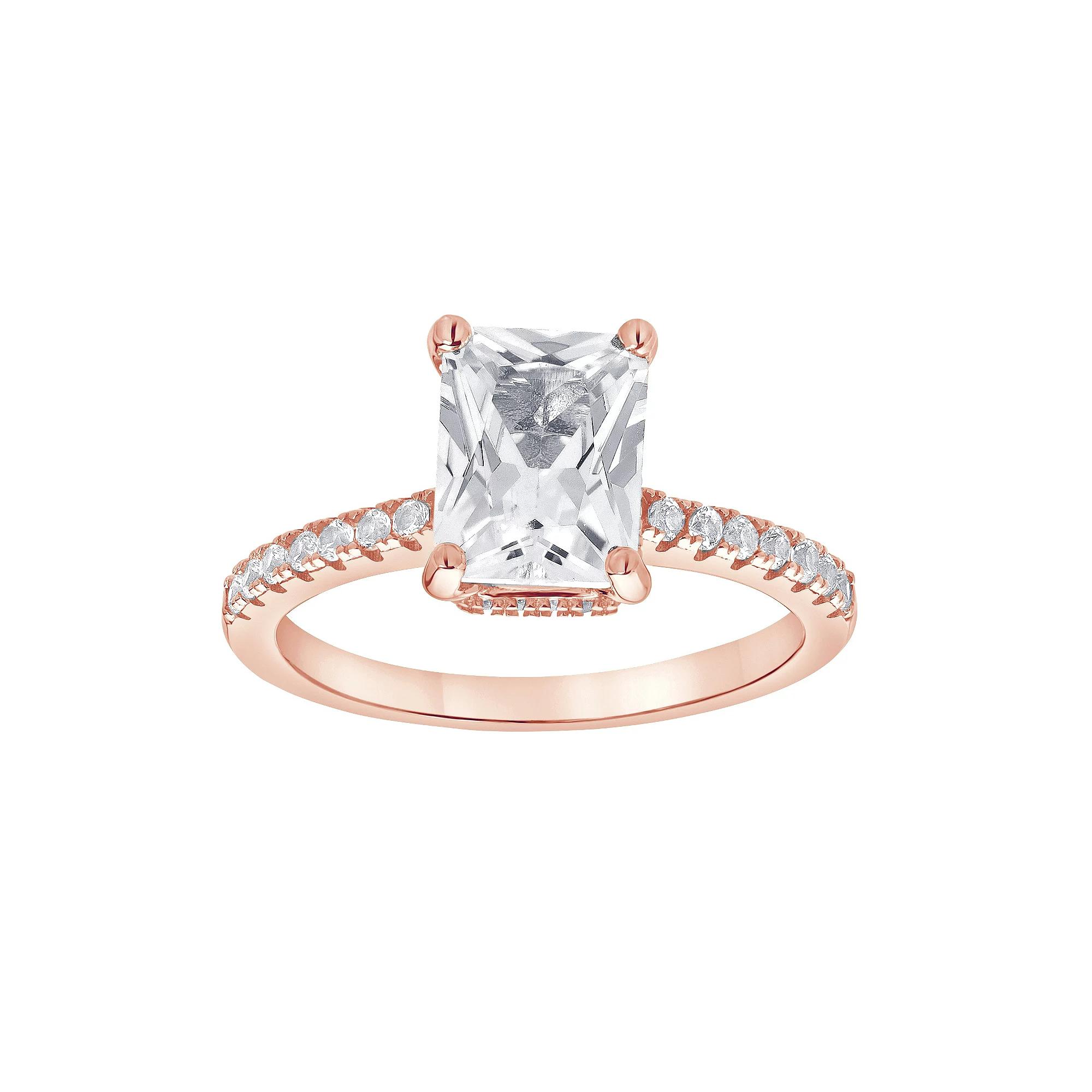 Gemstone Brilliance Emerald Cut Lab-Created White Sapphire Ring, Women's,  Product Image