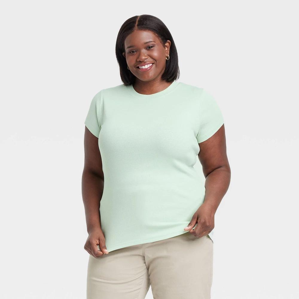 Women's Short Sleeve Ribbed T-Shirt - A New Day™ XXL: Cotton Modal Blend, Crew Neck, Pullover Product Image