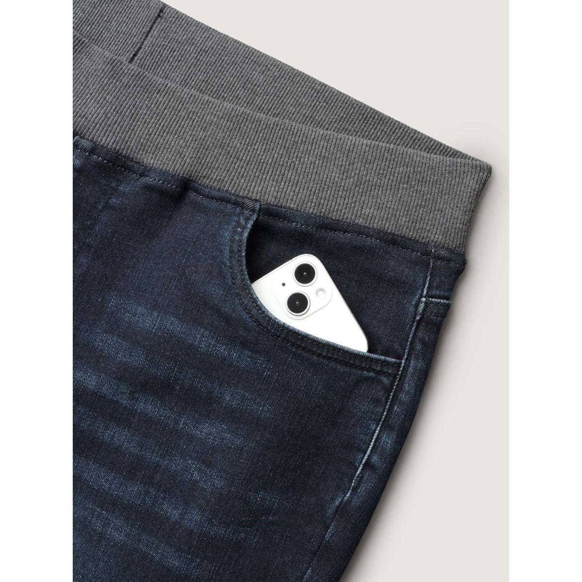 Plus Size Stretchy Whiskered Waist Skinny Knit Jeans Women Darkindigo Leisure Medium stretch Slanted pocket Jeans BloomChic 24/3X Product Image