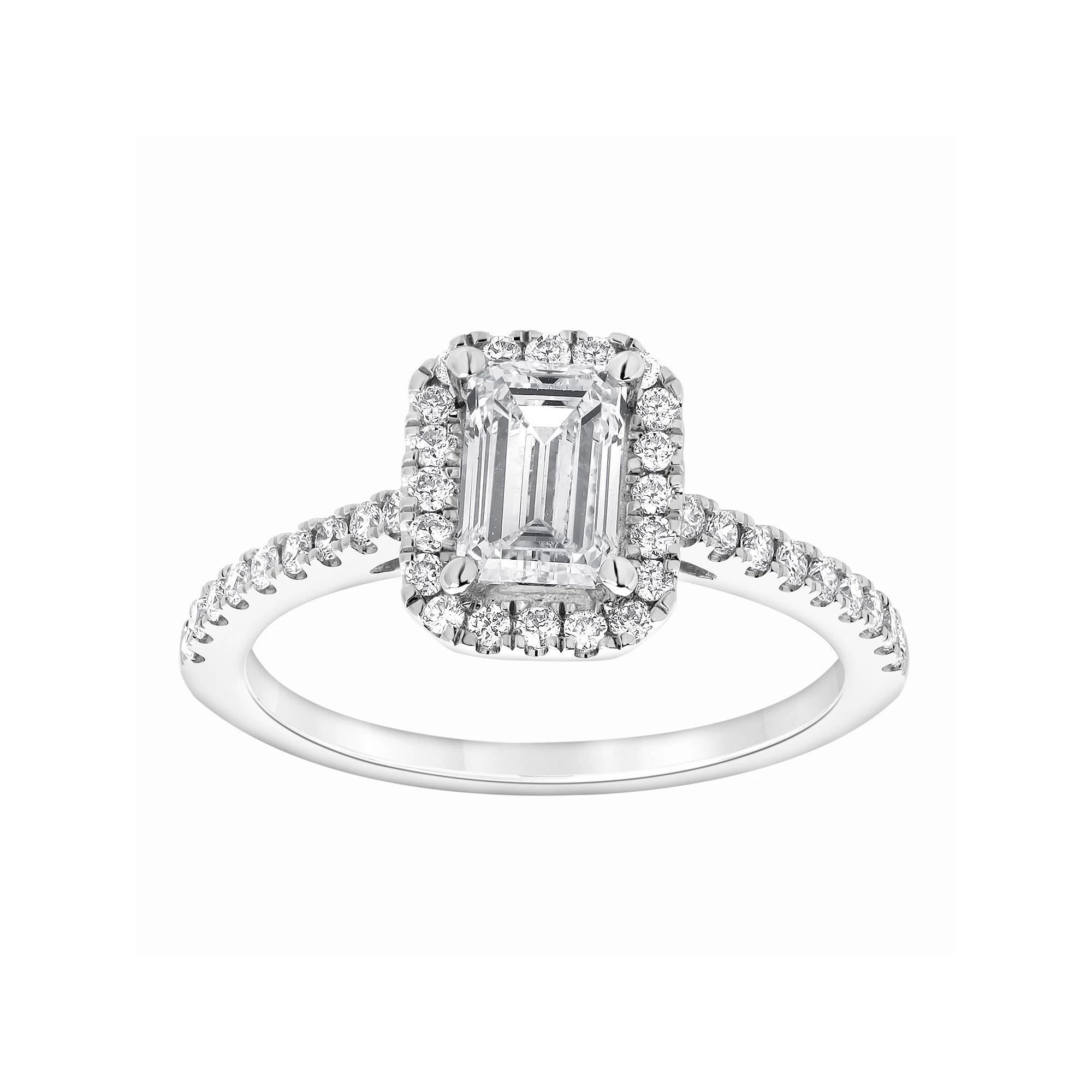Diamond Brilliance 14k White Gold 1 1/3 Carat T.W. Lab-Grown Diamond Emerald Cut Halo Engagement Ring, Women's,  Product Image