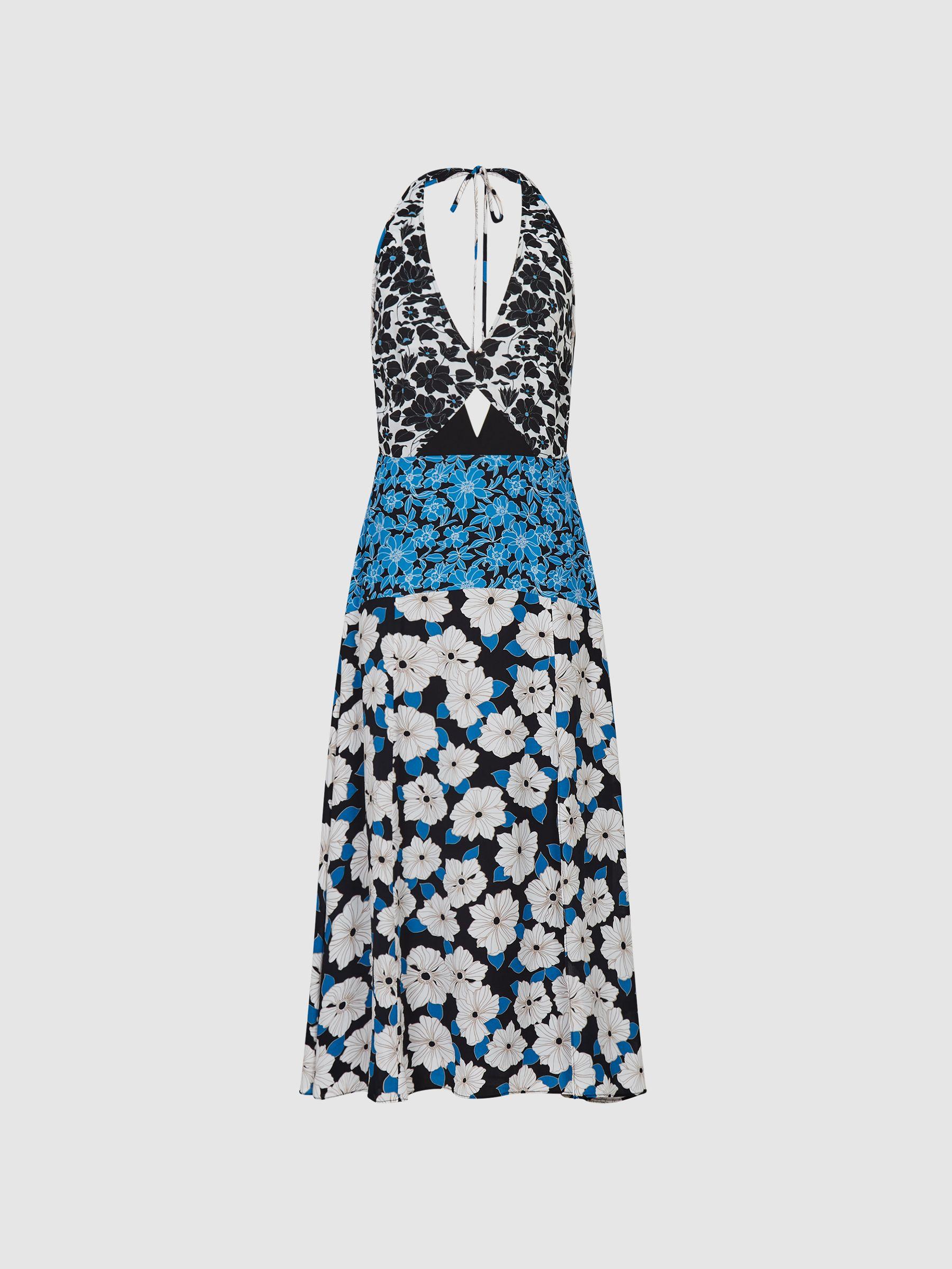 Floral Print Midi Dress in Blue Product Image