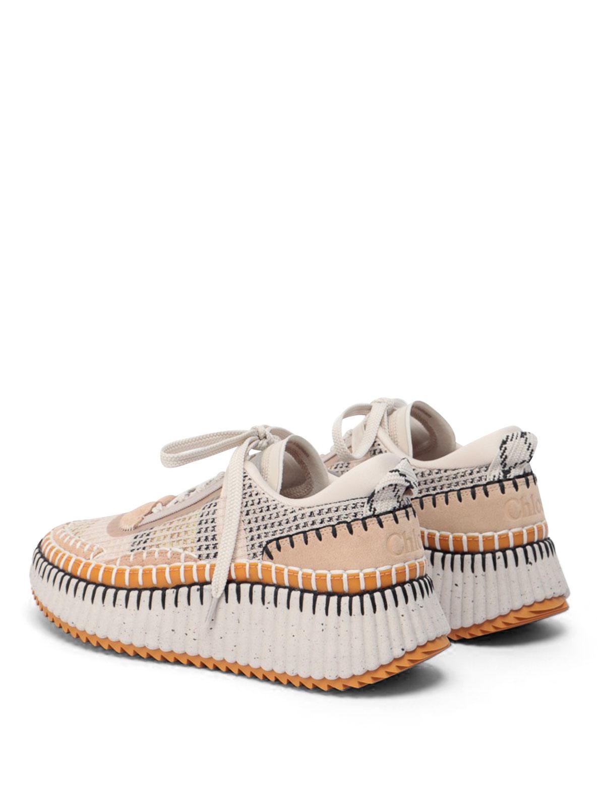 CHLOÉ Nama Embroidered Suede And Recycled-mesh Sneakers In Biscotti Beige Product Image