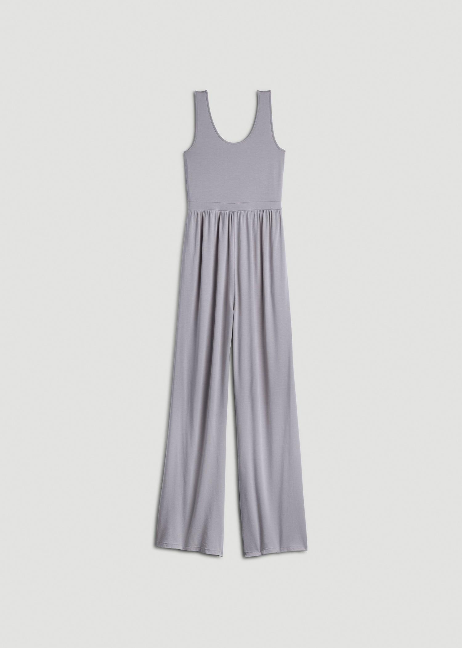 Jersey Tank Wide-Leg Jumpsuit with Pockets for Tall Women in Pebble Grey Female Product Image
