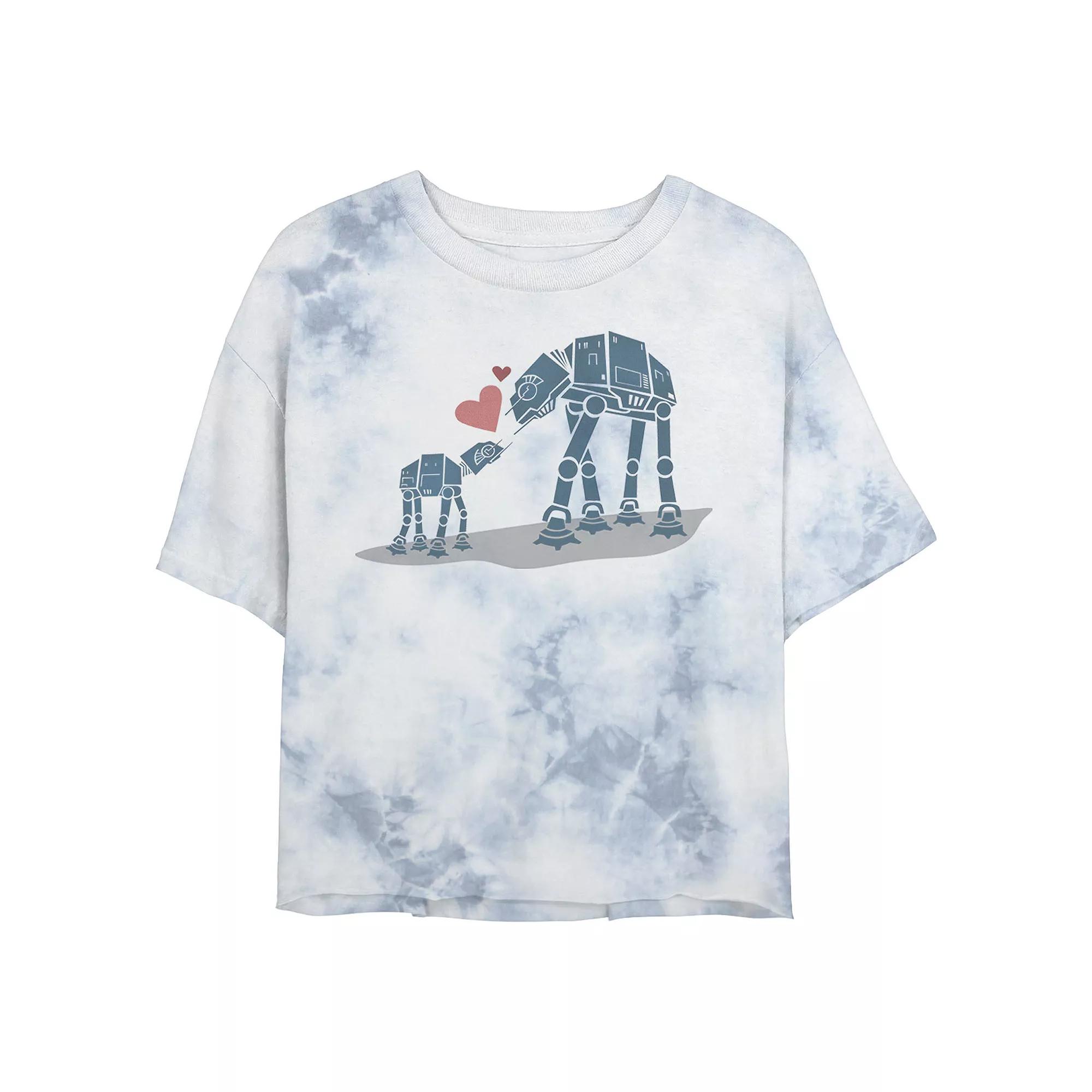 Juniors' Star Wars: AT-AT Mother & Son Portrait Wash Graphic Crop Tee, Women's, Size: Small, White Blue Product Image