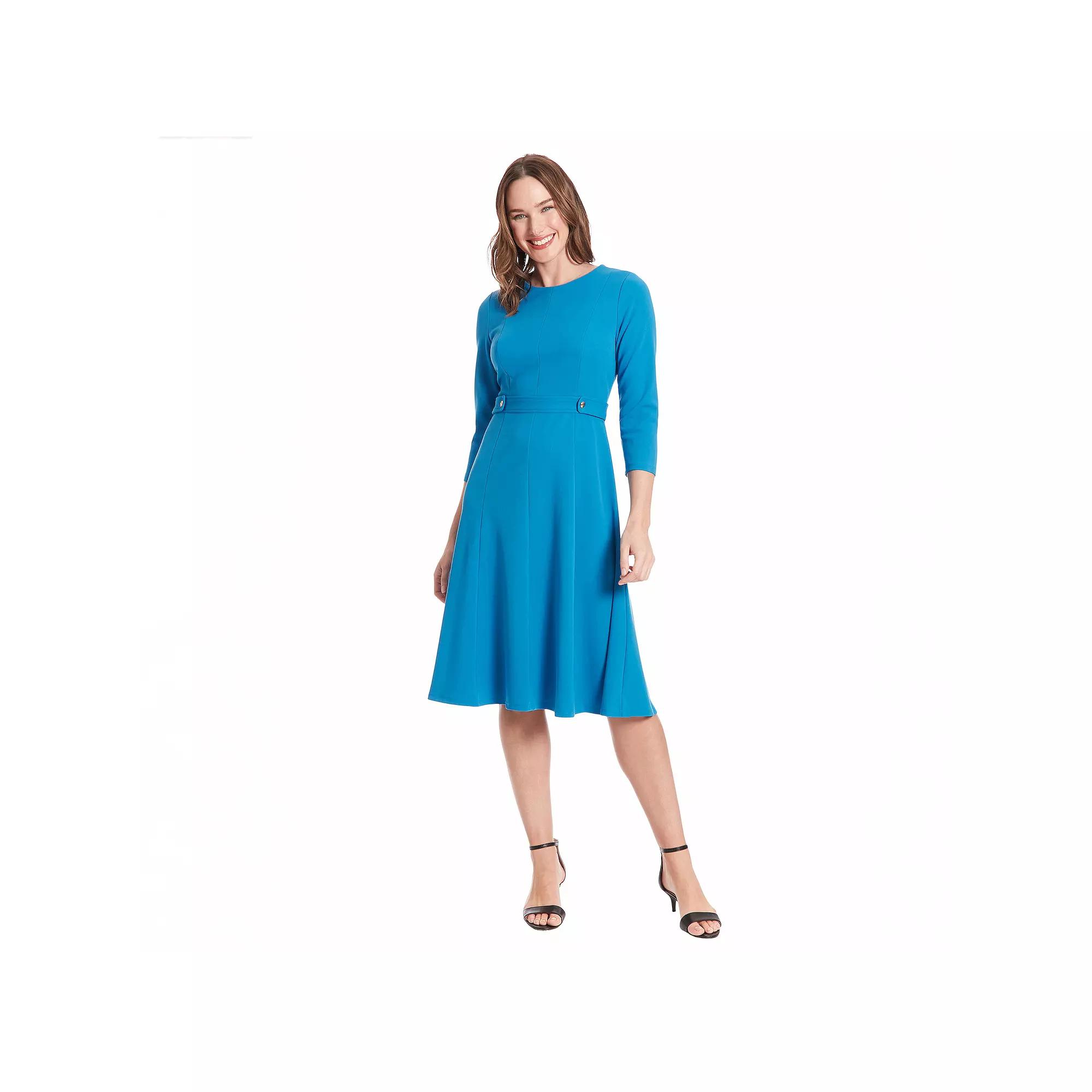 Women's London Times Side Tab Fit & Flare Dress, Size: 10, Blue Blue Product Image