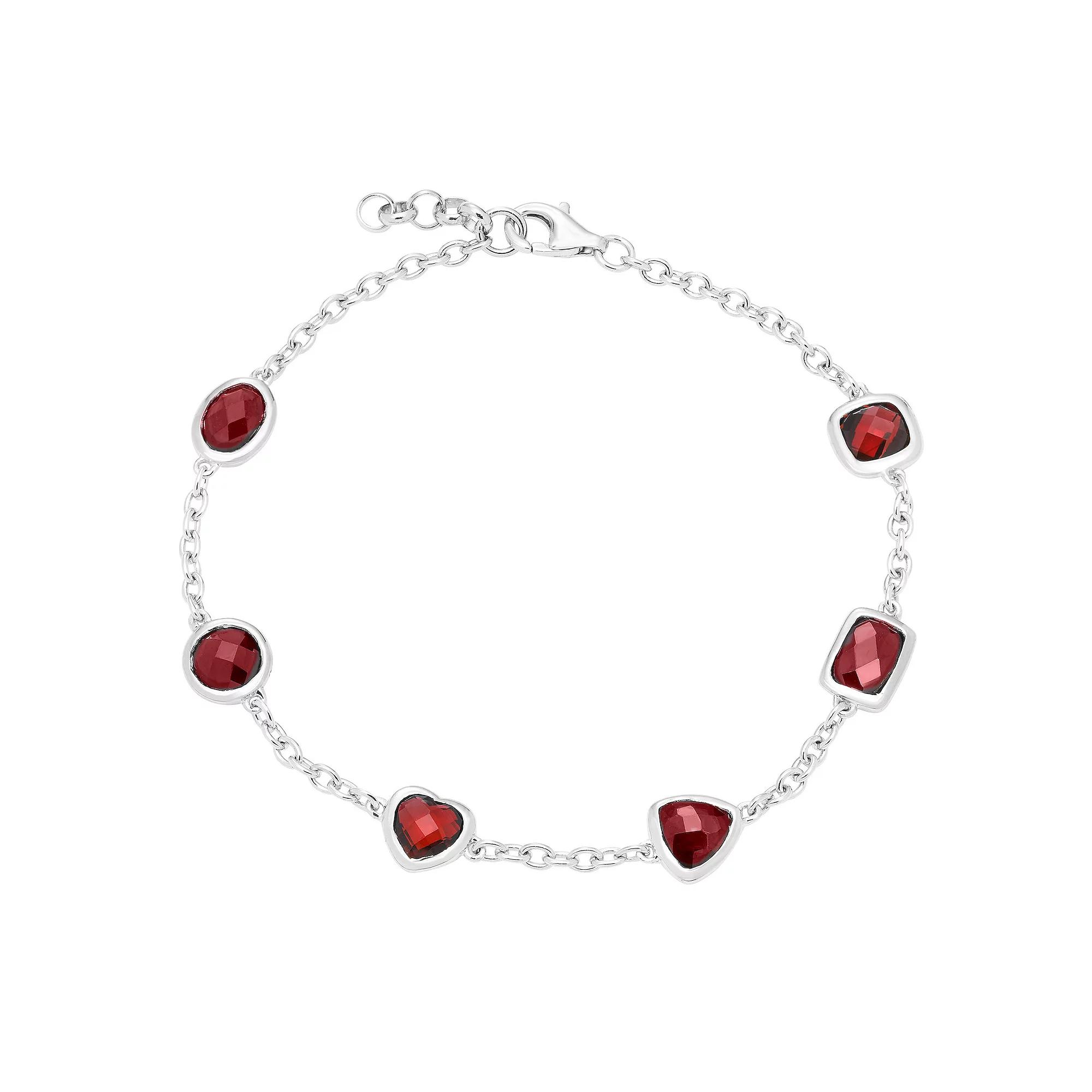 Sterling Silver & Garnet Bracelet, Womens Product Image