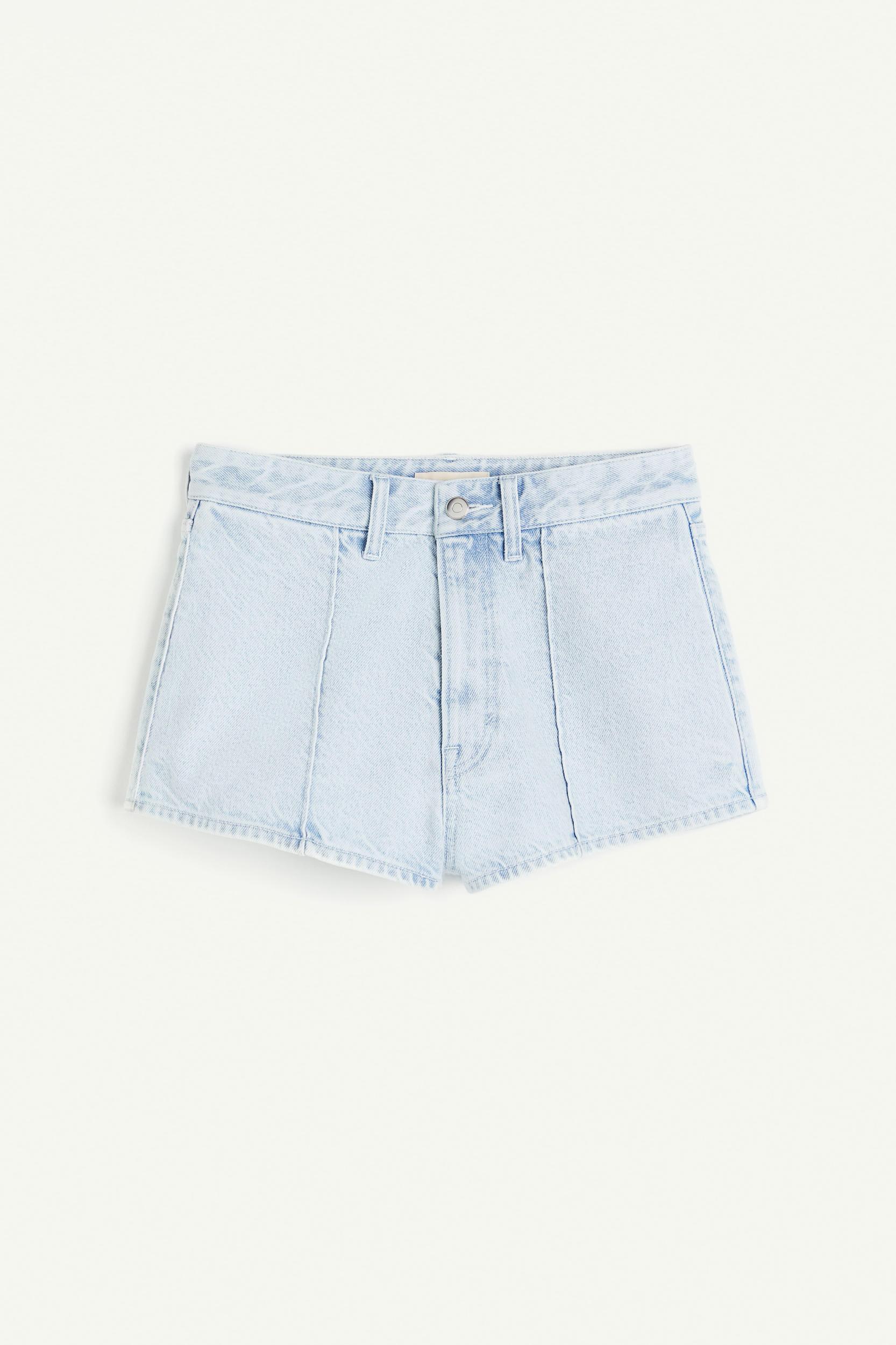 Crease-front Denim Mini Shorts Product Image