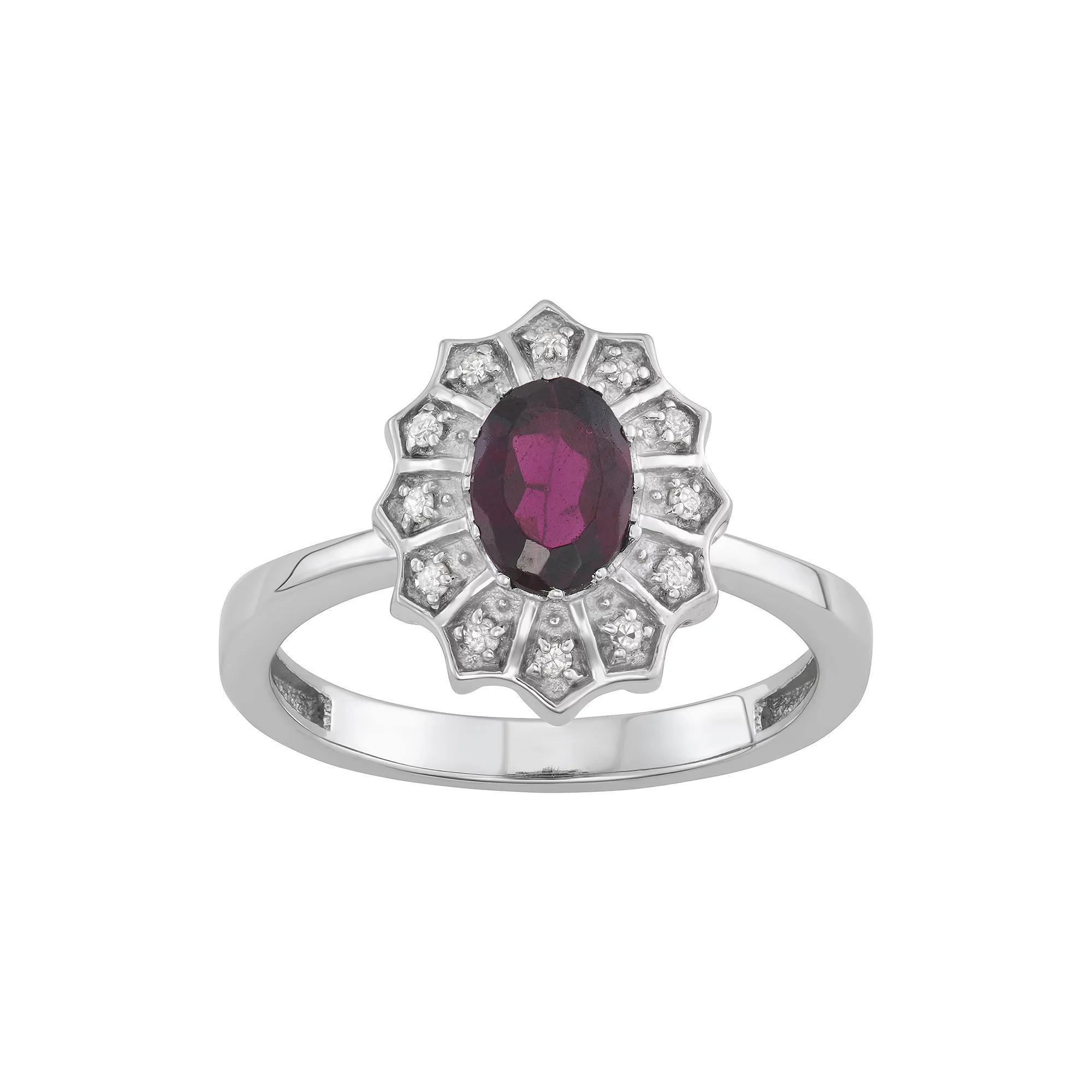 Jewelexcess 0.80 CTW Amethyst Gemstone & 1/10 CTW White Diamond Sterling Silver Ring, Women's, Size: 6, Red Product Image