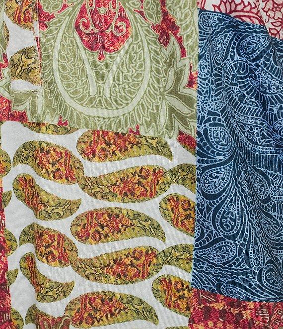 Allison Daley Petite Botanical Patchwork Print 3/4 Sleeve Henley Neck Knit Top Product Image