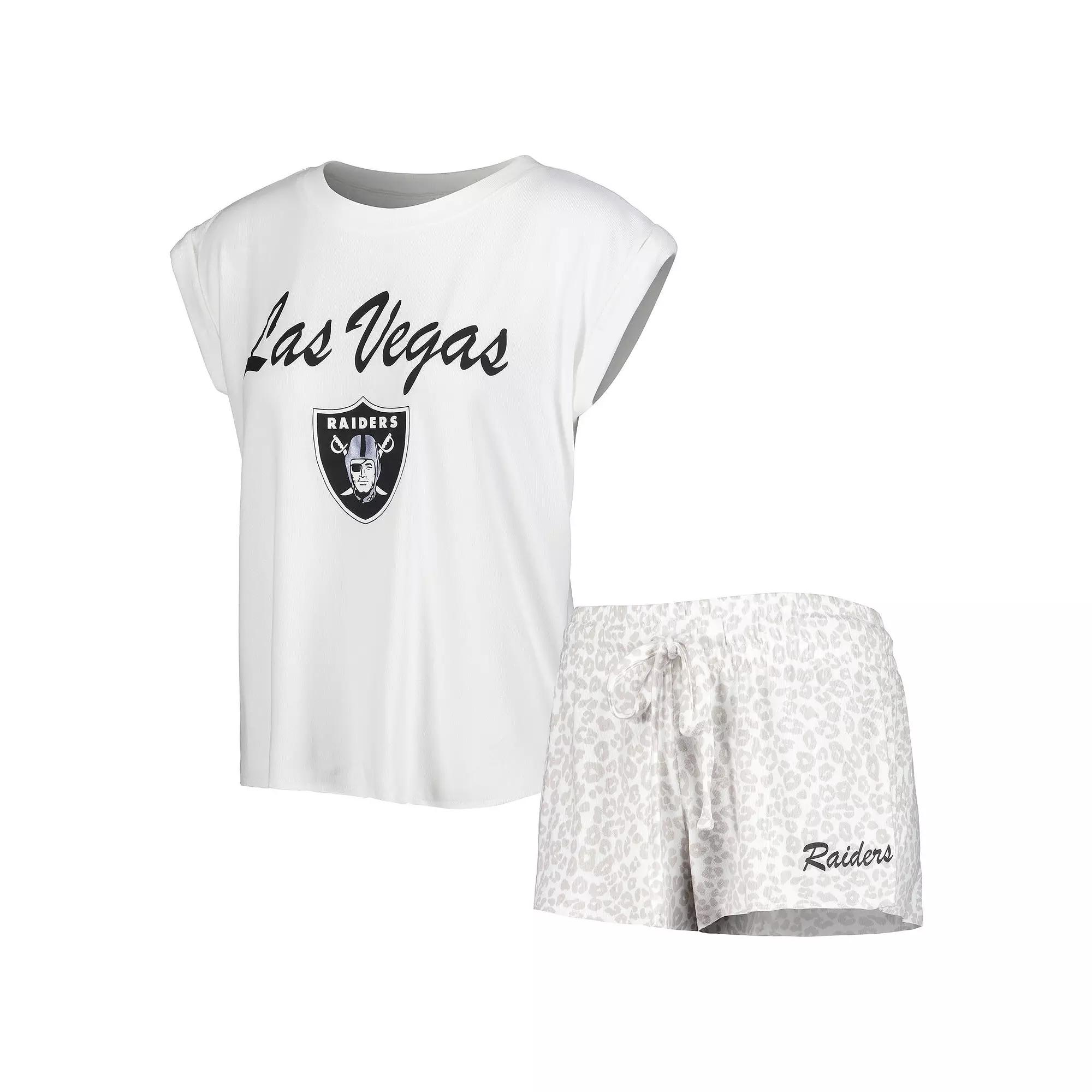 Women's Concepts Sport White/Cream Las Vegas Raiders Montana Knit T-Shirt & Shorts Sleep Set,  Product Image