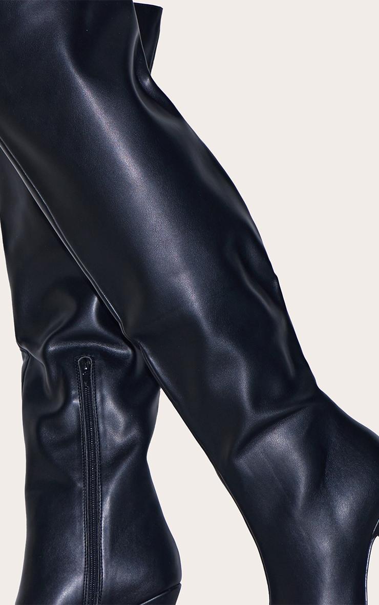 Black PU Point Toe Over The Knee Heeled Boot Product Image