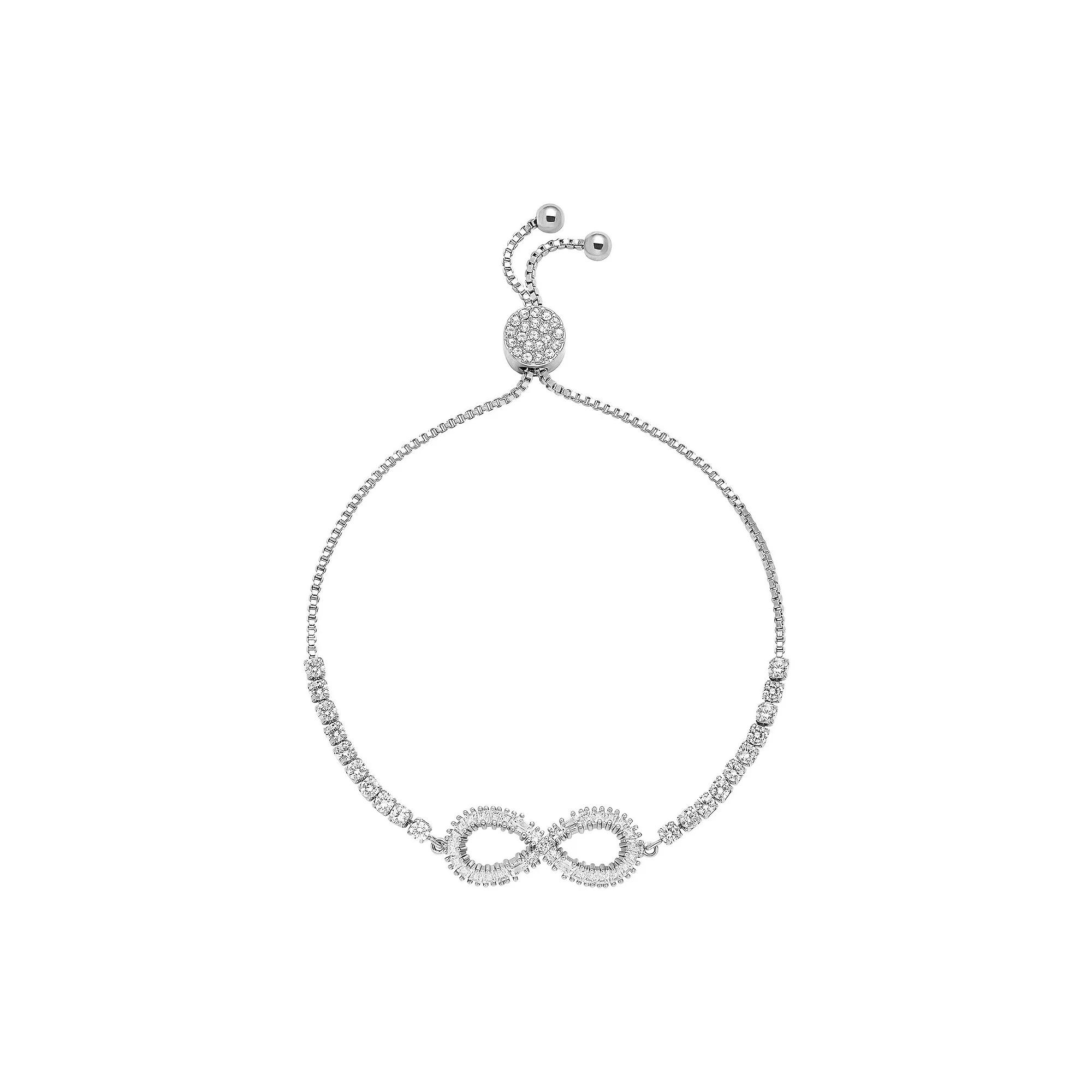 Brilliance Silver Tone Cubic Zirconia Infinity Slider Bracelet, Women's, Size: 4-10" ADJ, Silver Tone White Product Image