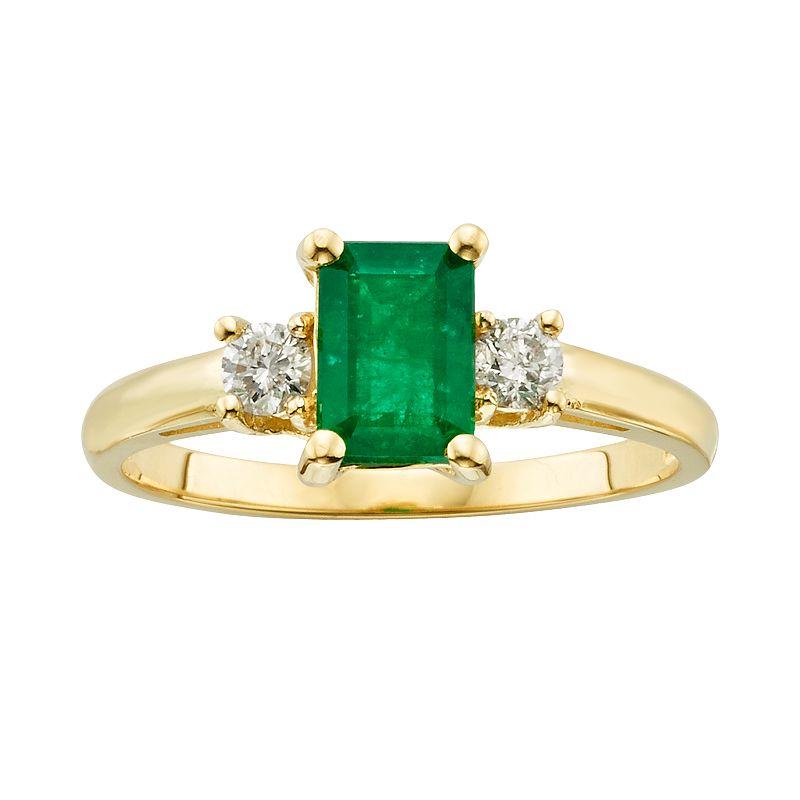 The Regal Collection 14k Gold Genuine Emerald & 1/5-ct. T.W. IGL Certified Diamond 3-Stone Ring, Women's, Size: 8, Green Product Image