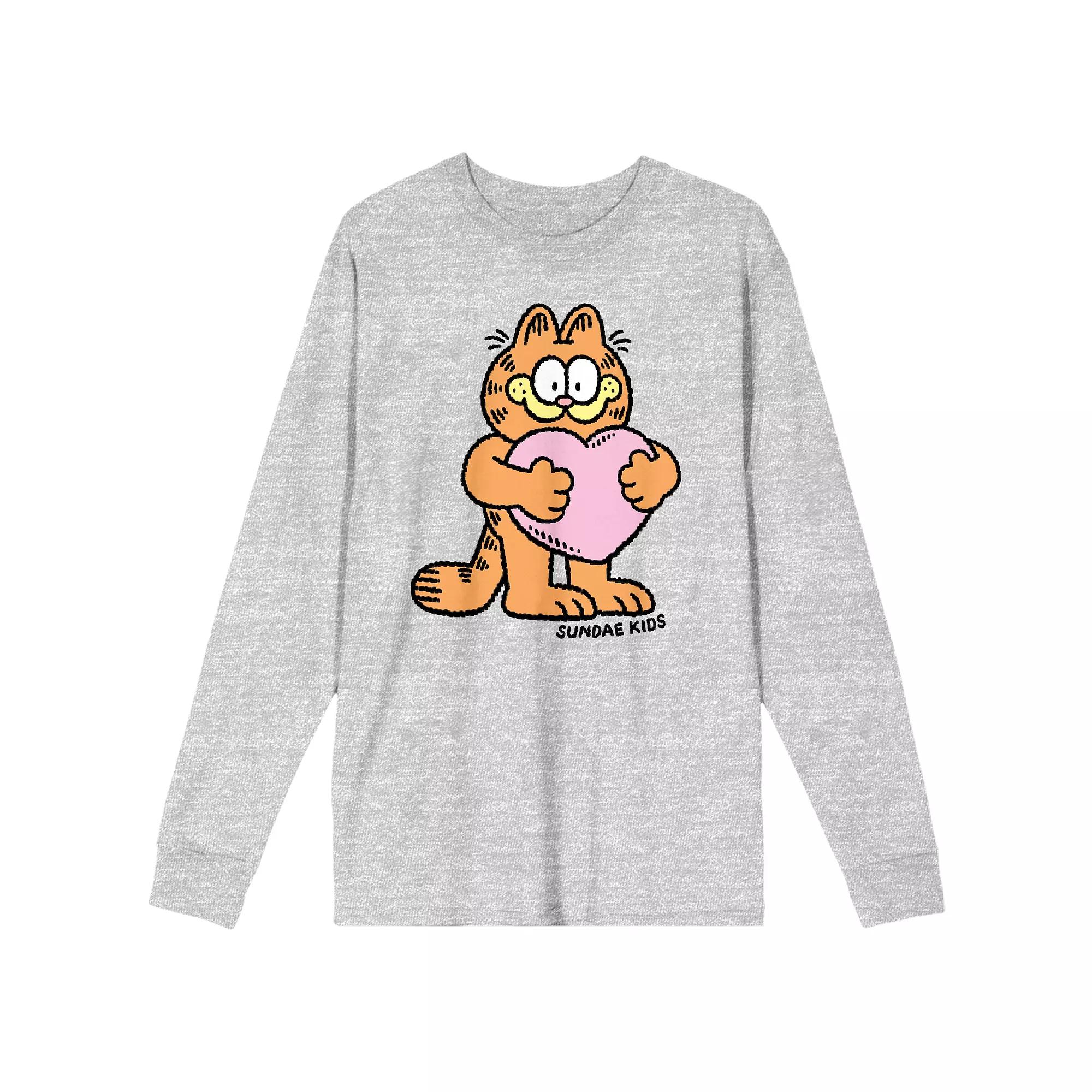 Men's Garfield With Pink Heart Long Sleeve Tee,  Product Image