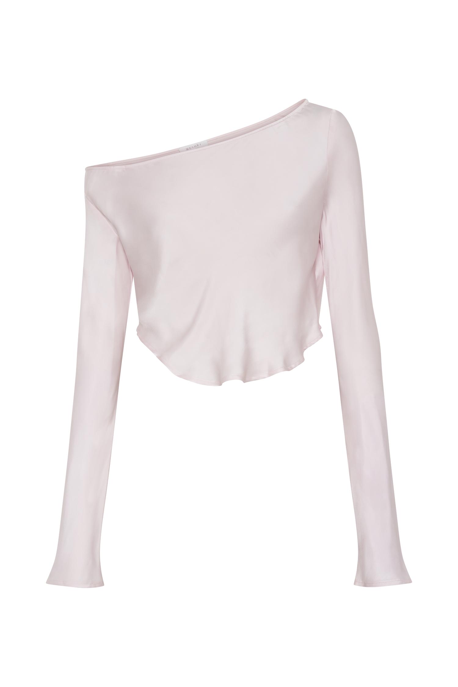 Violeta One Shoulder Satin Top - Fairy Floss Pink Product Image