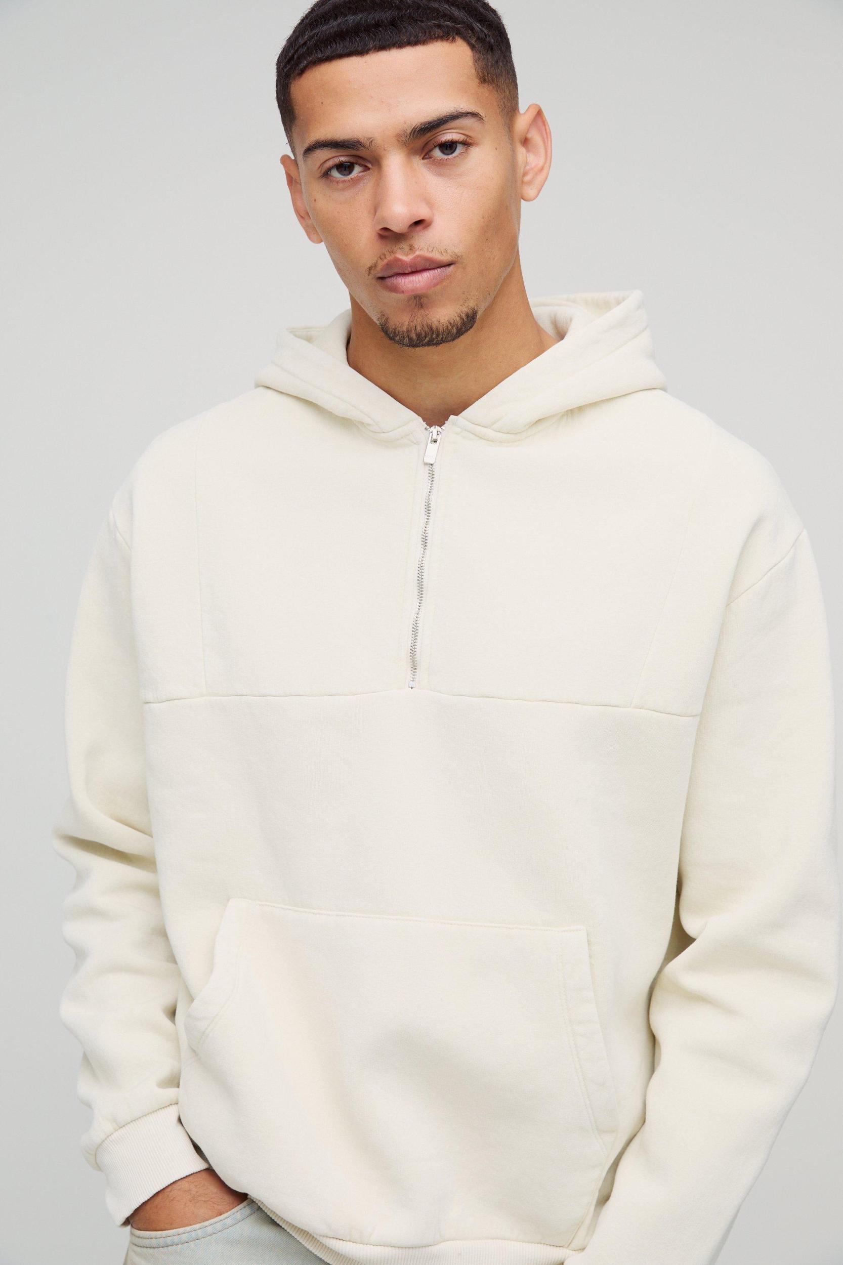 Oversized Boxy Quarter Zip Washed Hoodie | boohooMAN USA Product Image