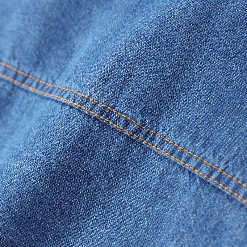 Long Sleeve Collared Washed Denim Shirt Product Image