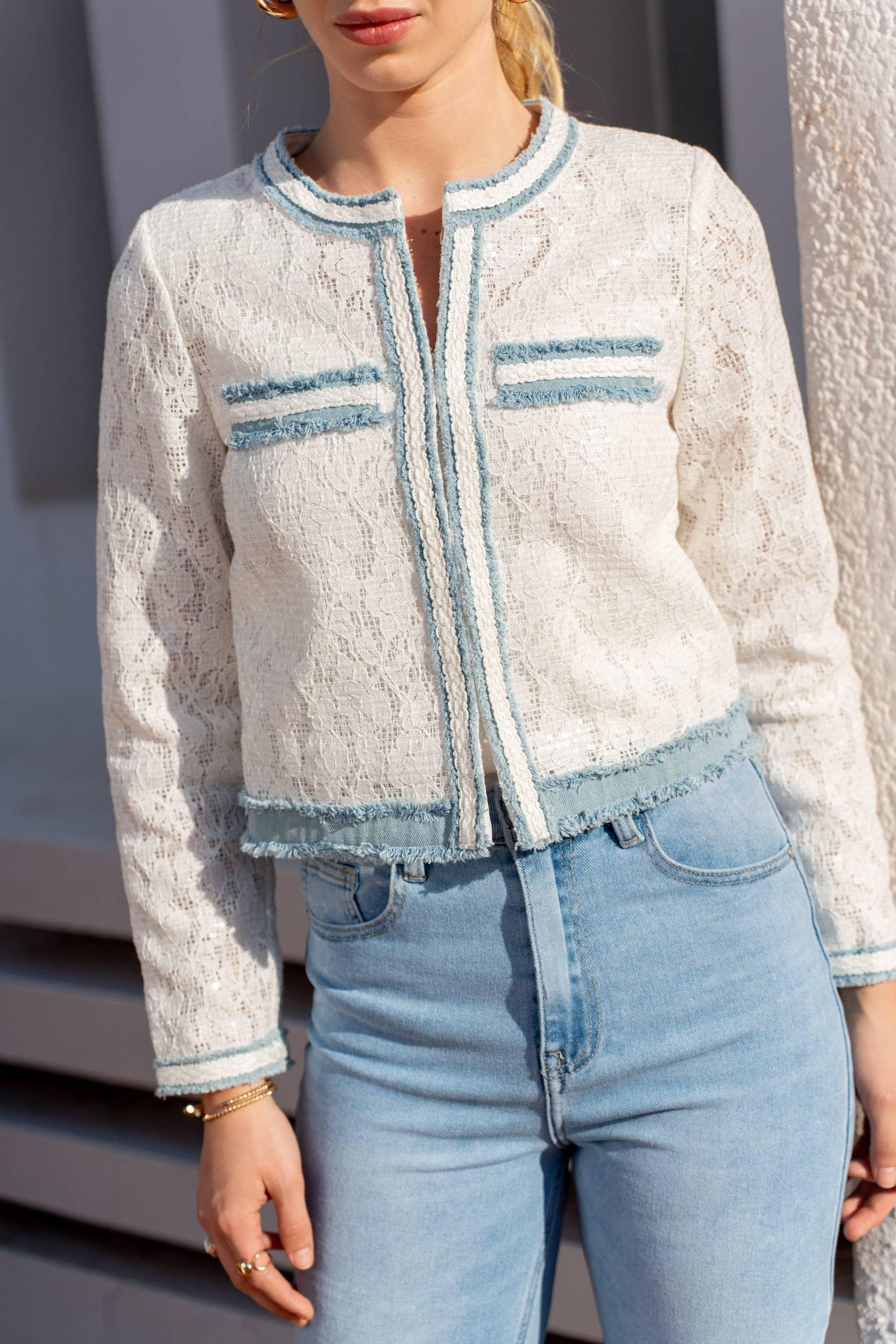 Denim Patch Tweed Jacket Product Image