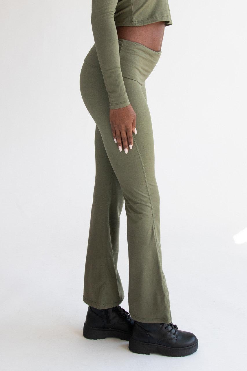 Fold Over Fleece Lined Flare Leggings Product Image