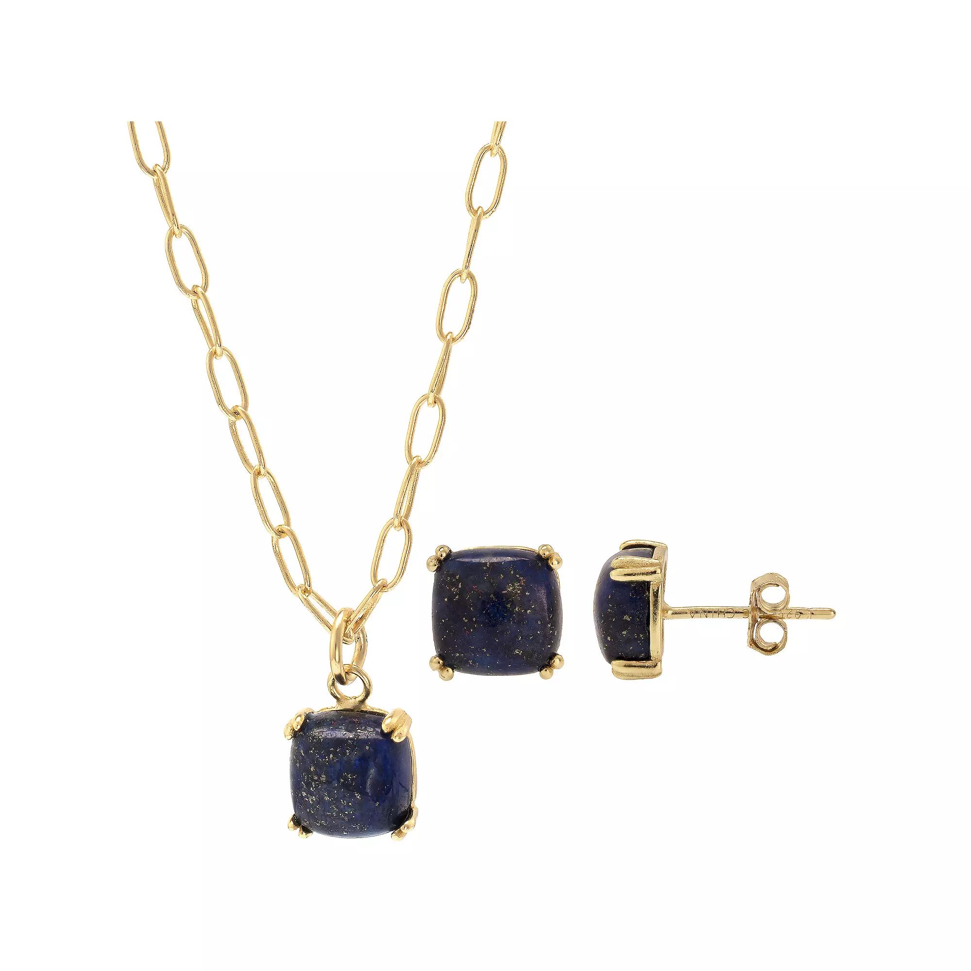 Gemistry 14k Gold Over Silver Square Black Onyx Stud Earrings & Necklace Set, Women's, Size: 18", Gold Tone Product Image