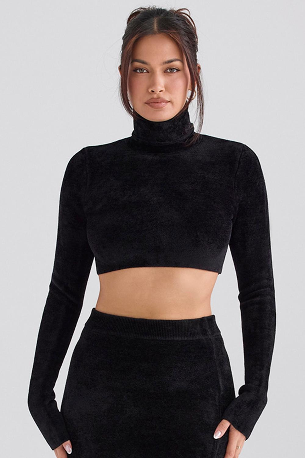Suri  black chenille cropped top - sale Product Image