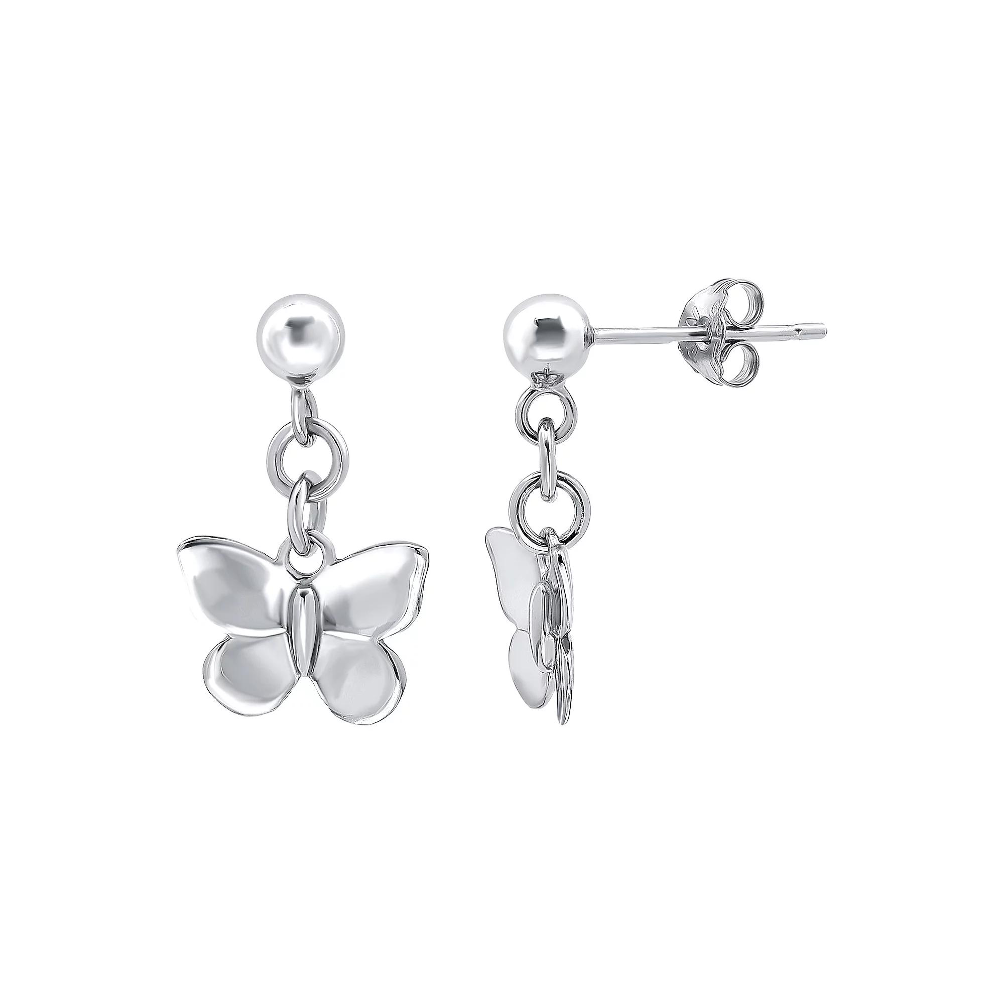 Aleure Precioso Sterling Silver Butterfly Drop Earrings, Women's, Silver Tone Product Image