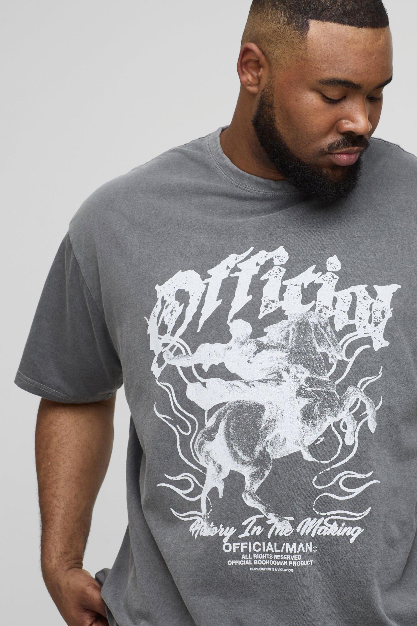 Plus Oversized Washed Renaissance Print T-Shirt | boohooMAN USA Product Image