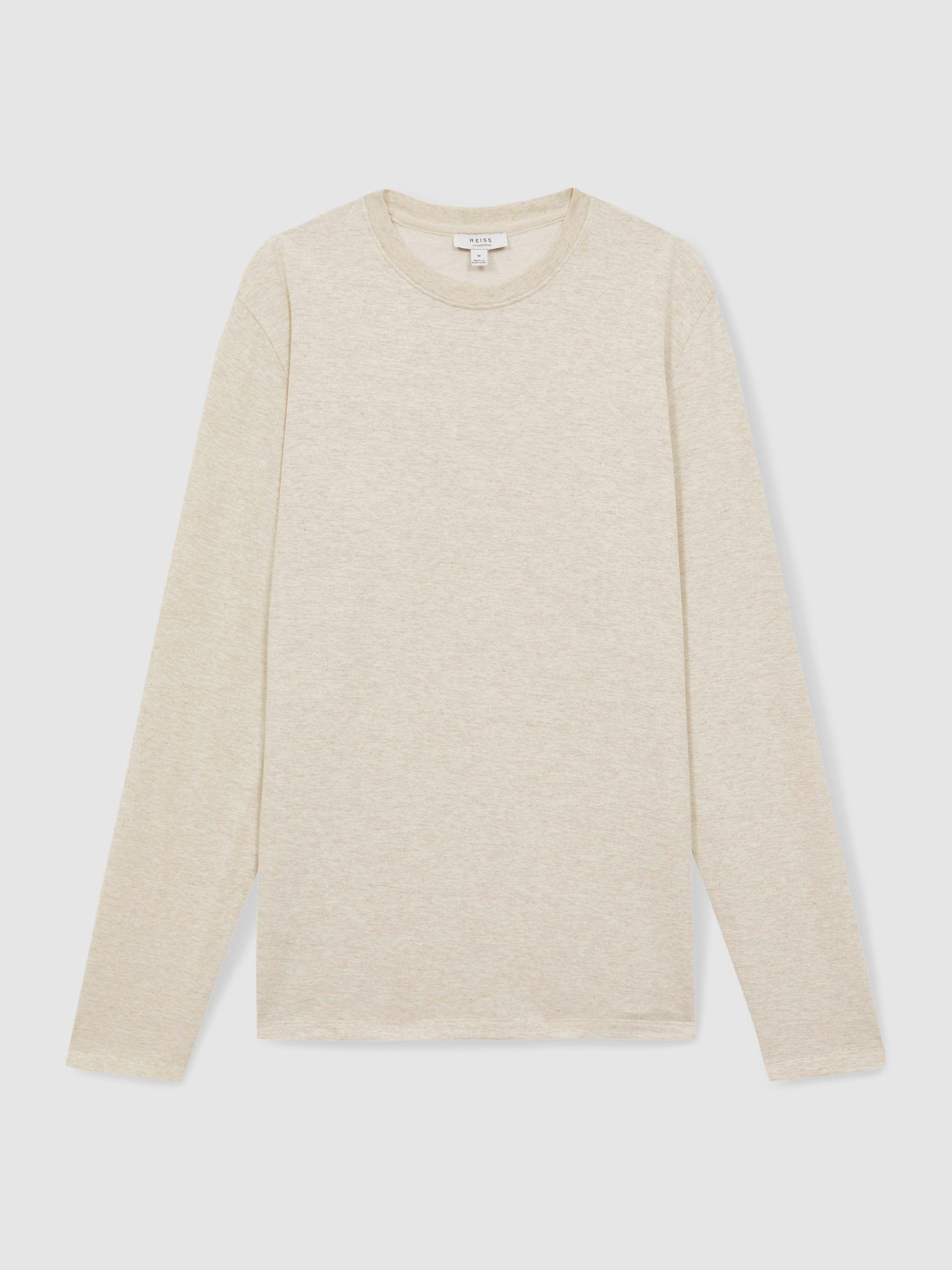 Crew Neck Fleece Lined Sweatshirt in Oatmeal Melange Product Image