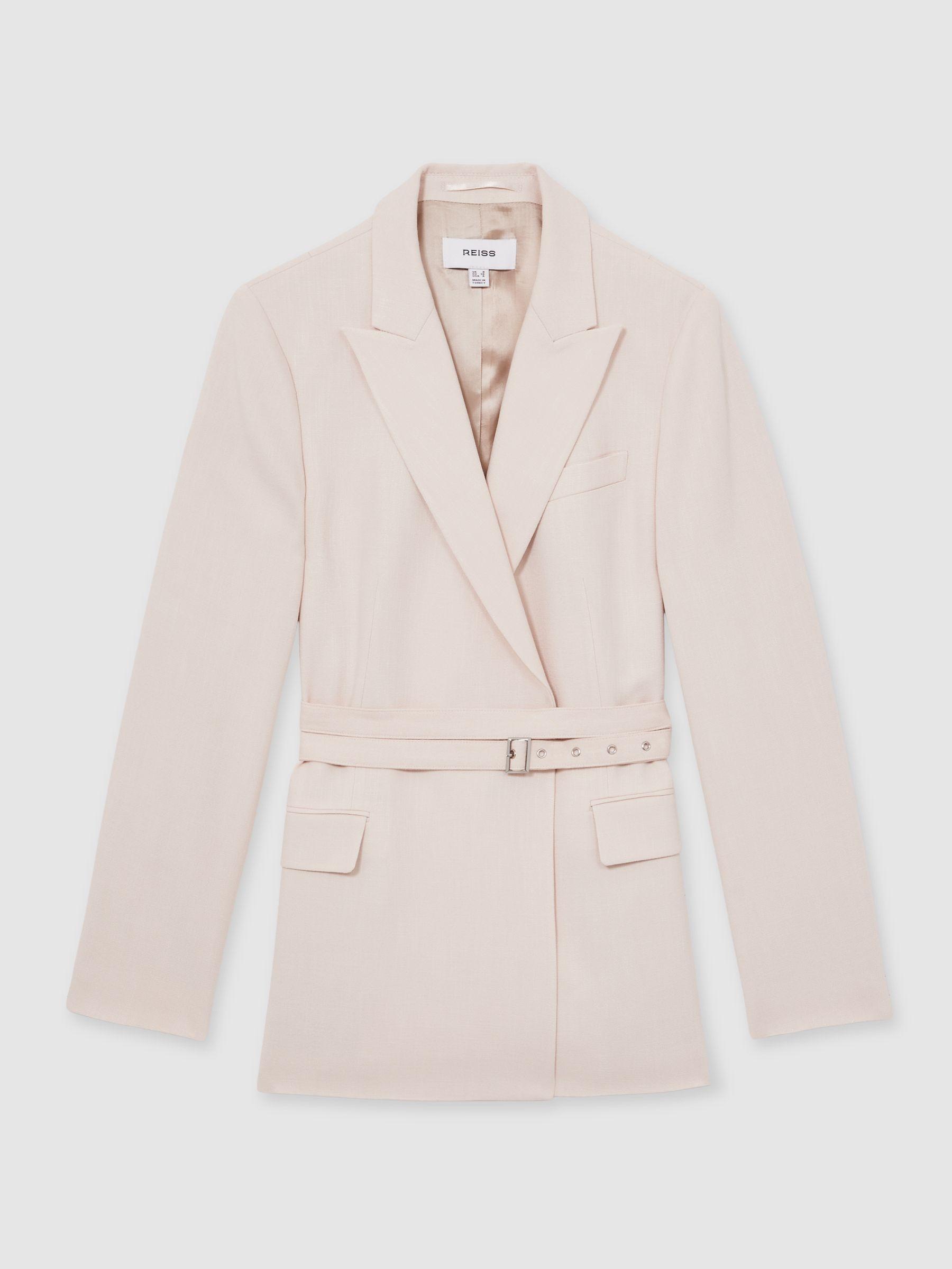 Single-Breasted Belted Suit Jacket in Pink Product Image